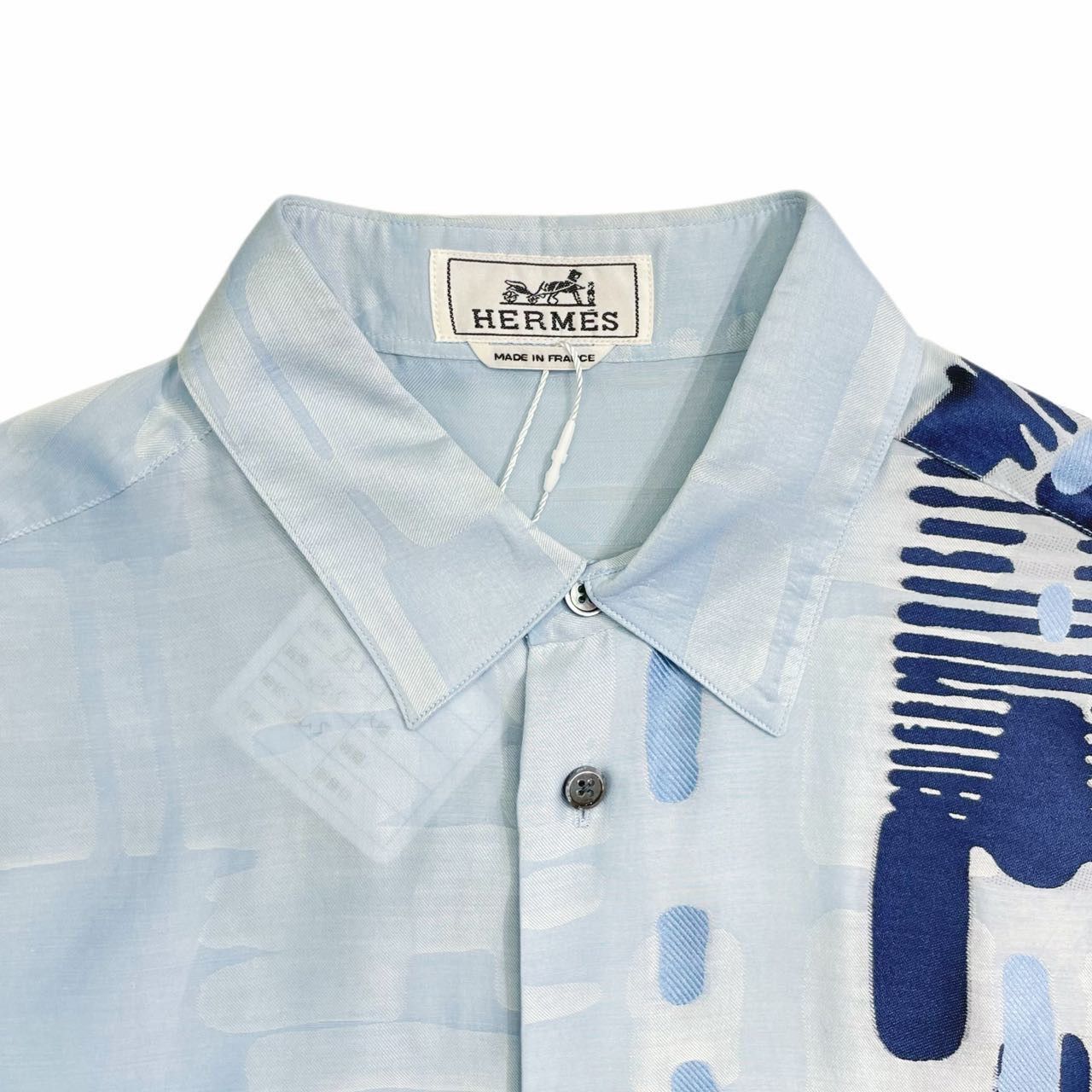 Hermes Hermes Blue Irregular Pattern Shirt K26WX Size US S / EU 44-46 / 1 - 5 Thumbnail