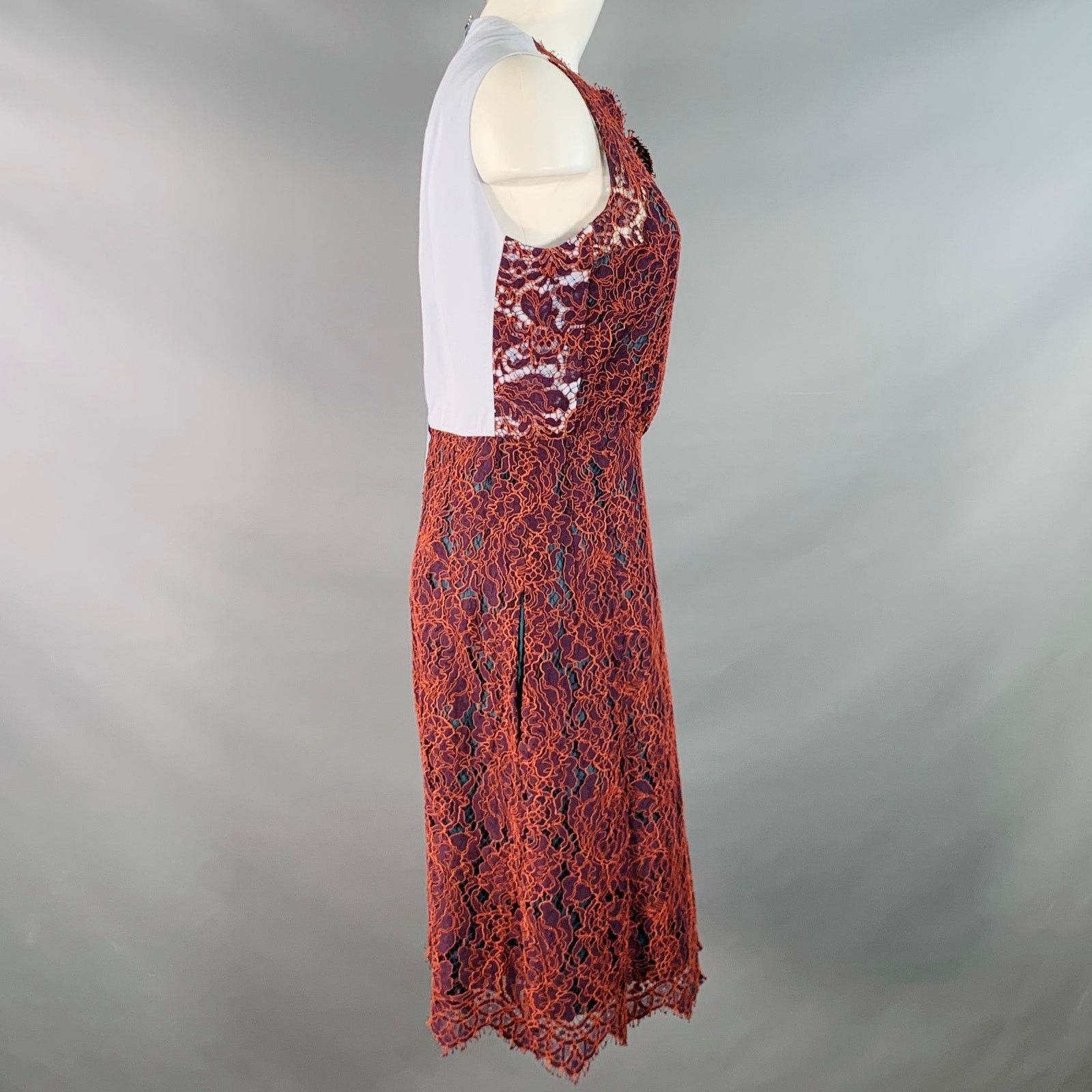 Carven Orange Purple Guipure Lace Sleeveless Knee Length Cocktail Size M / US 6-8 / IT 42-44 - 3 Thumbnail