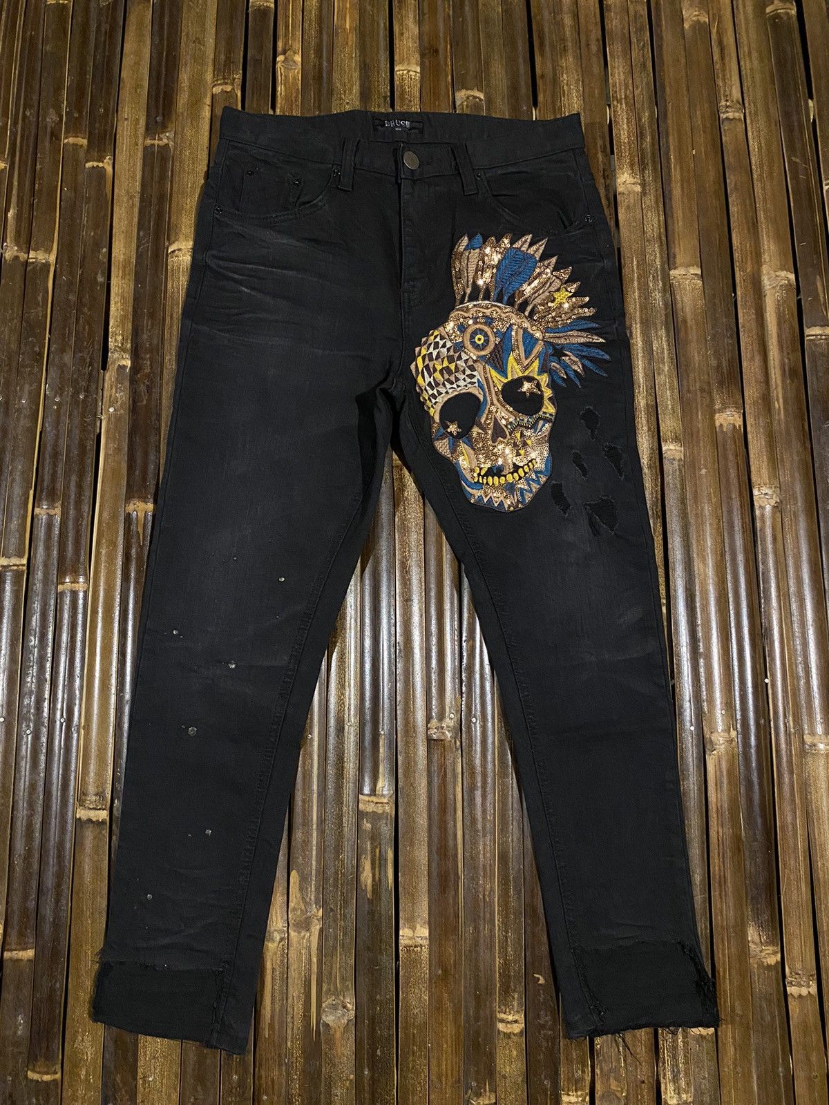Brush Real Skull Distressed Pants