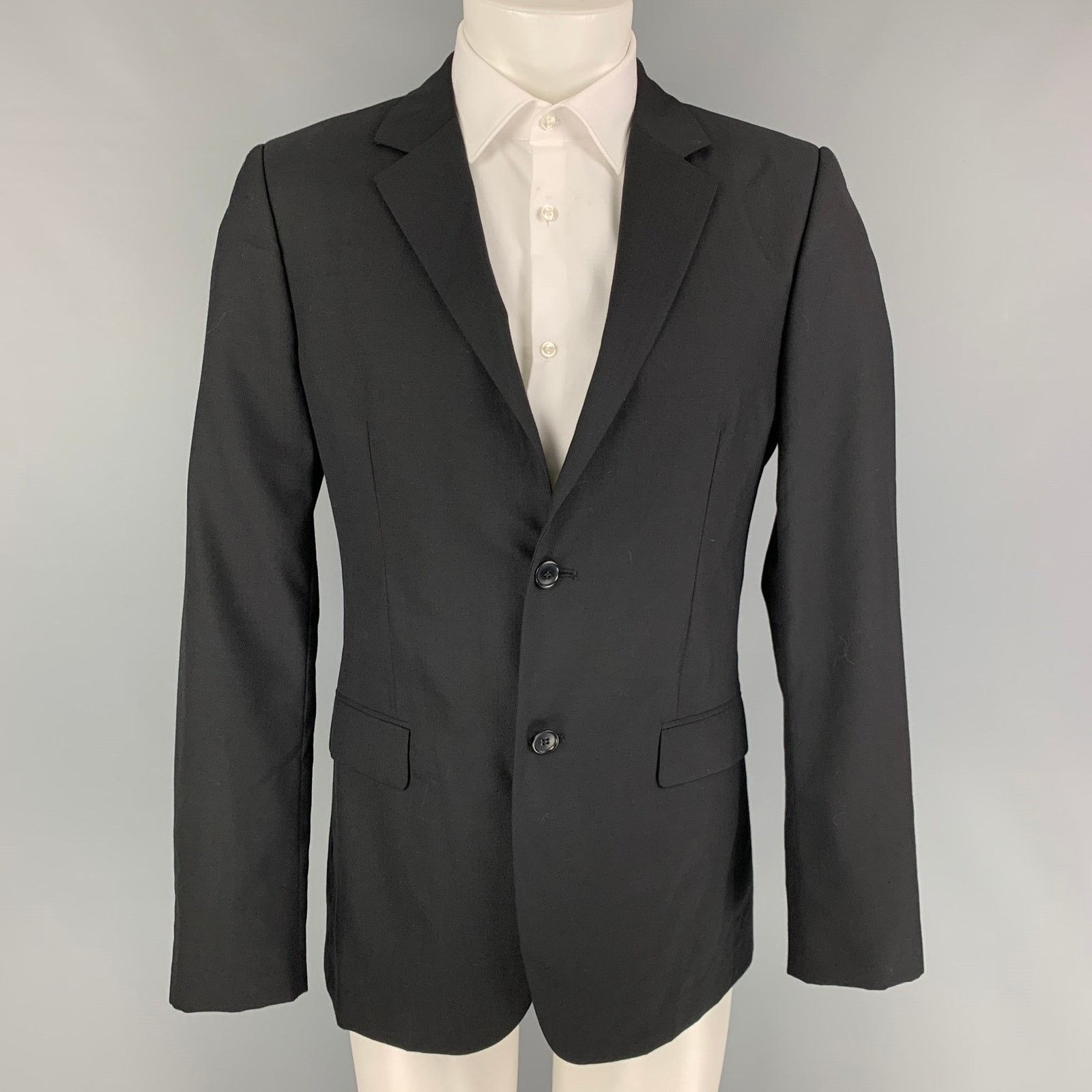 CALVIN KLEIN Size 38 Black Wool Notch Lapel Sport Coat