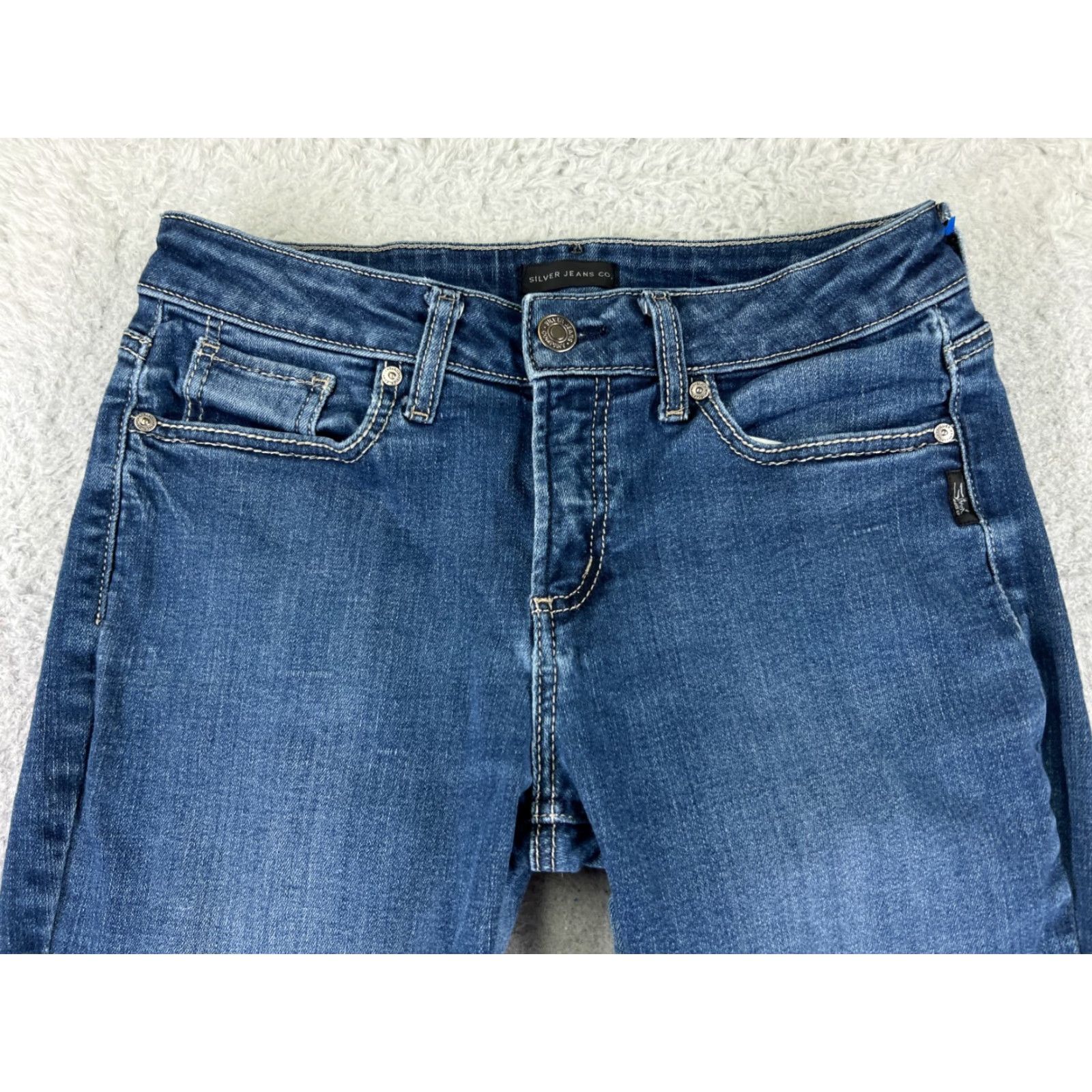 Silver Jeans Co. Silver Jeans Suki Womens Jeans Bootcut 30 Blue Denim Embroidered Mid 28 Inseam 30 - Regular Waist Distressed Pockets Size 30" / US 8 / IT 44 - 4 Thumbnail