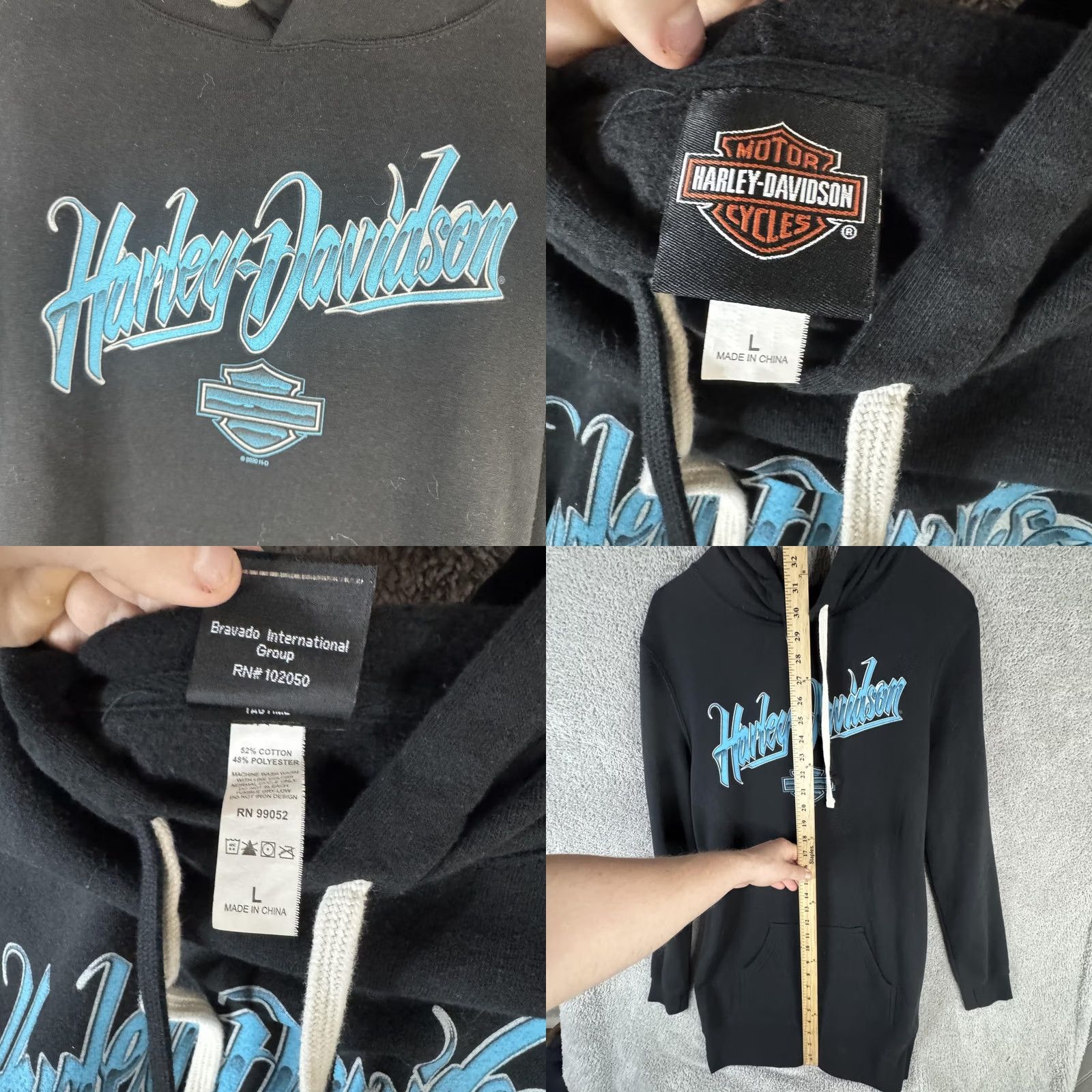 Harley Davidson Harley-Davidson Hoodie Womens Large Black Pullover Fleece Tunic Rommel Annapolis Front Graphic Logo Back Nautical Anchor Crab Size L / US 10 / IT 46 - 8 Thumbnail