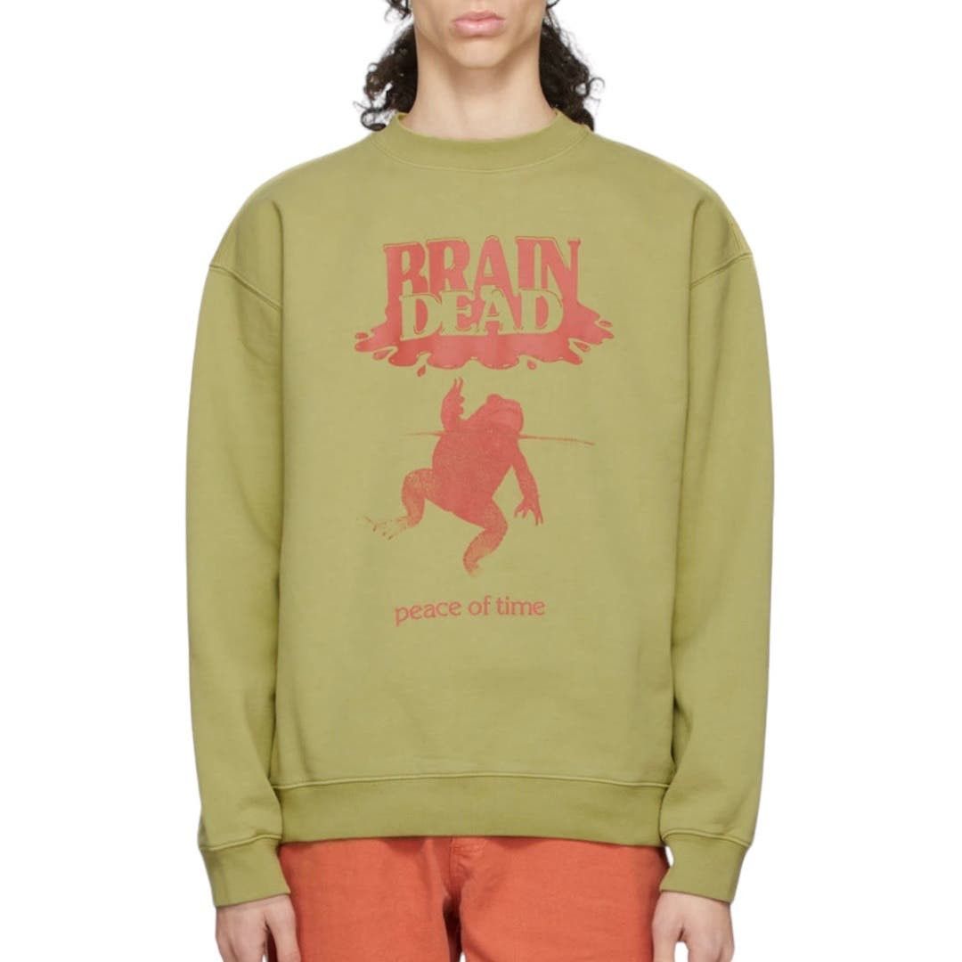 image of Brain Dead Peace Of Time Oversized Crewneck Sweatshirt in Green, Men's (Size XL)