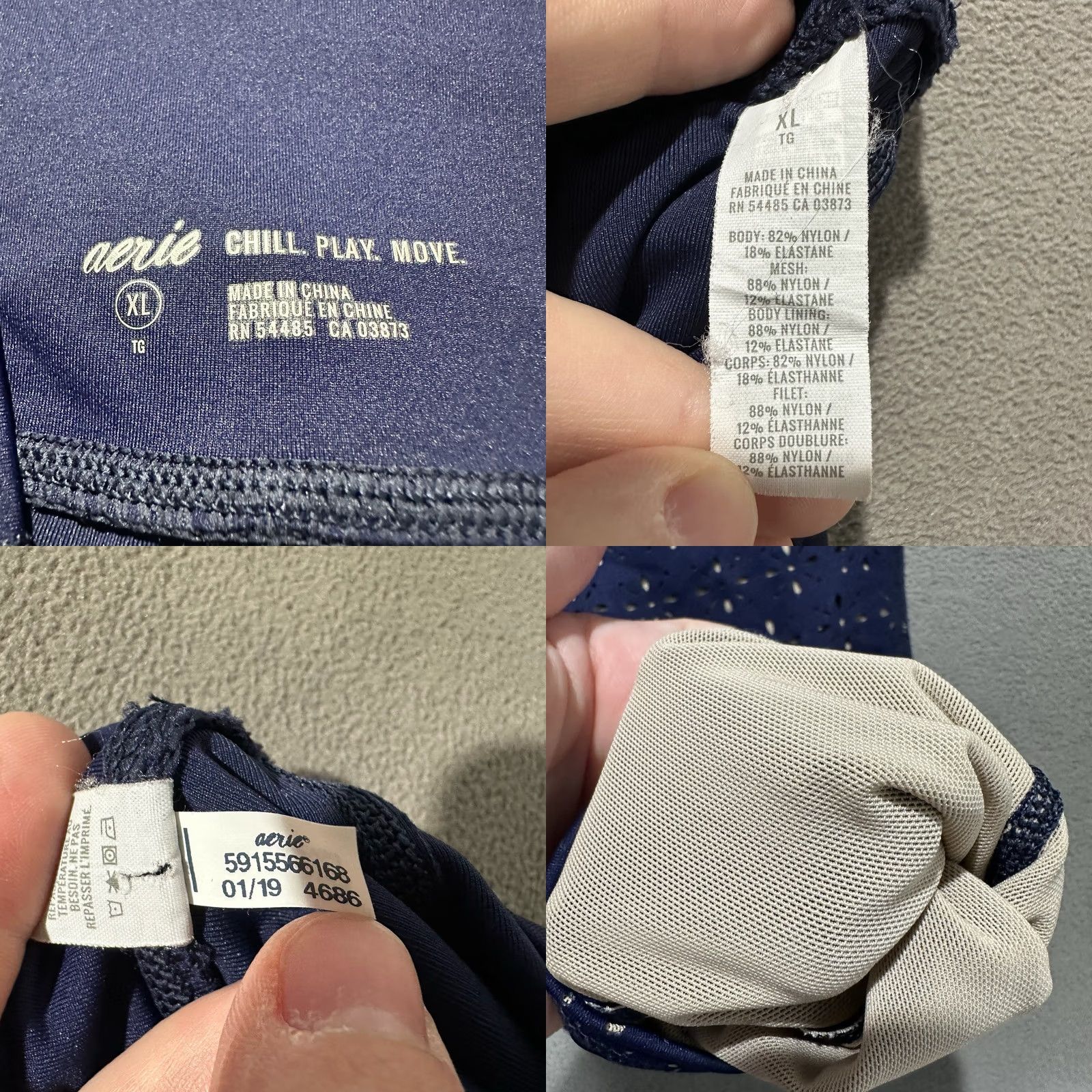 Vintage Aerie Leggings Womens XL Blue Floral Laser Cut Cropped Move Chill Activewear Yoga Size 40" / US 18 - 8 Thumbnail
