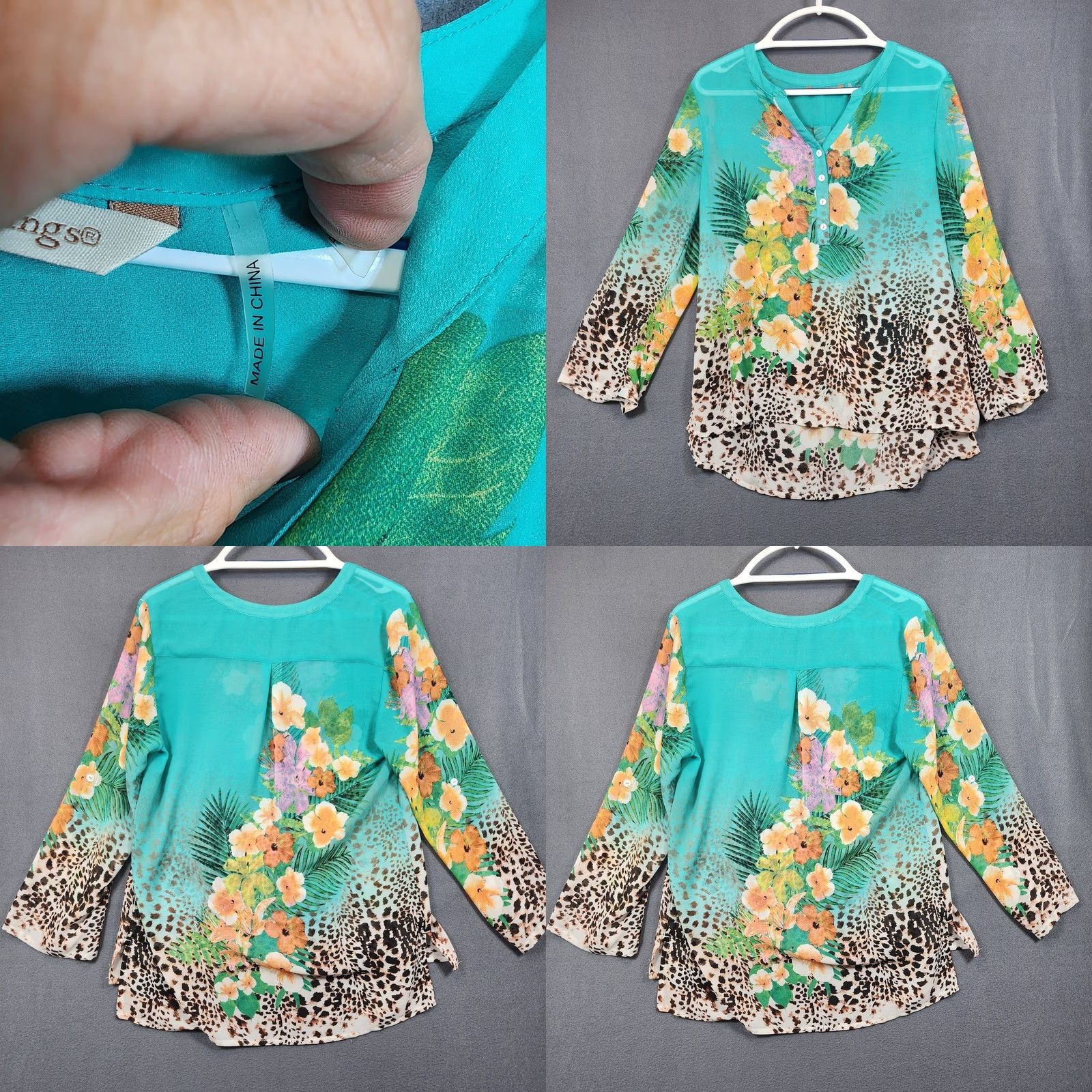 Soft Surroundings Soft Surroundings Womens Top Petite Medium Semi Sheer Popover Green Floral Beach Shirt Blouse Tunic Roll Tab Sleeve Long Sleeve V-Neck Floral Pattern Size M / US 6-8 / IT 42-44 - 10 Thumbnail