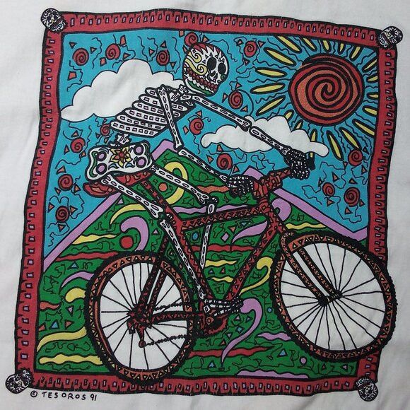 Vintage Vintage Bicycle Skeleton Psychedelic Art Tesoros T-Shirt Size US L / EU 52-54 / 3 - 1 Thumbnail