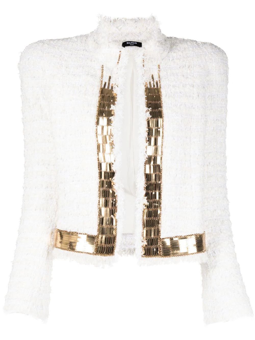 Balmain o1w1db10624 Zipped Tweed Jacket in White Size XS / US 0-2 / IT 36-38 - 1 Thumbnail