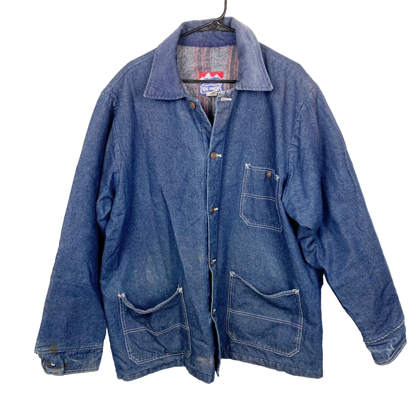 Vintage VINTAGE Big Smith Jacket Denim 3X Men Blue Lined Blanket Stains Chest 28" Sleeves 33" Size US 39 - 2 Thumbnail