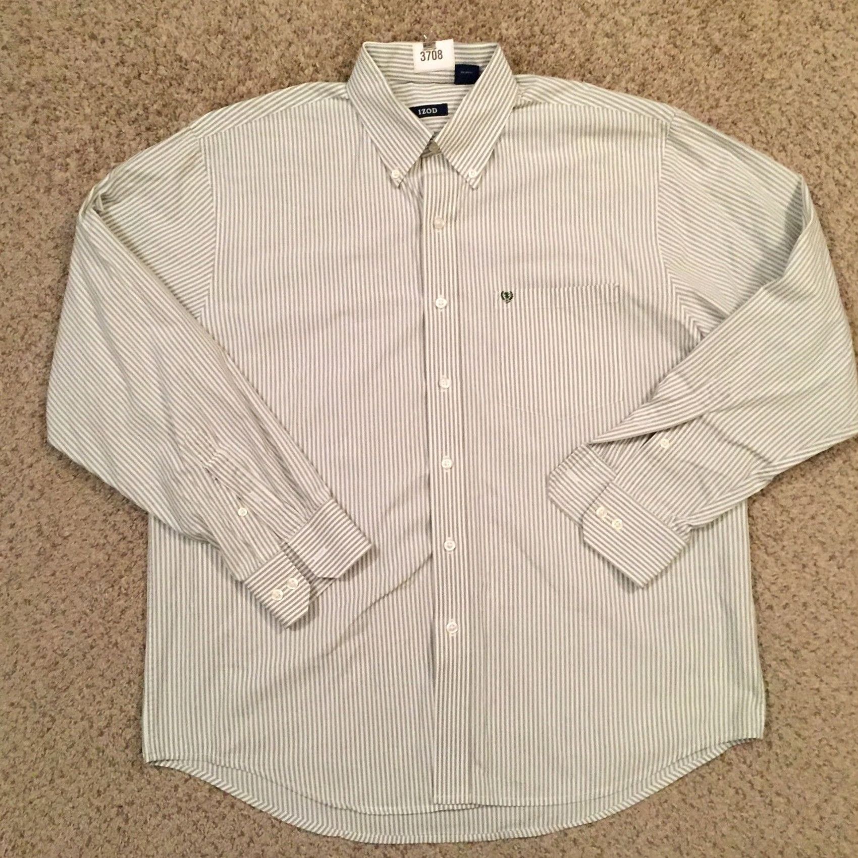 Izod IZOD Shirt Mens Large Green Striped Long Sleeve Button Down Size US L / EU 52-54 / 3 - 2 Thumbnail