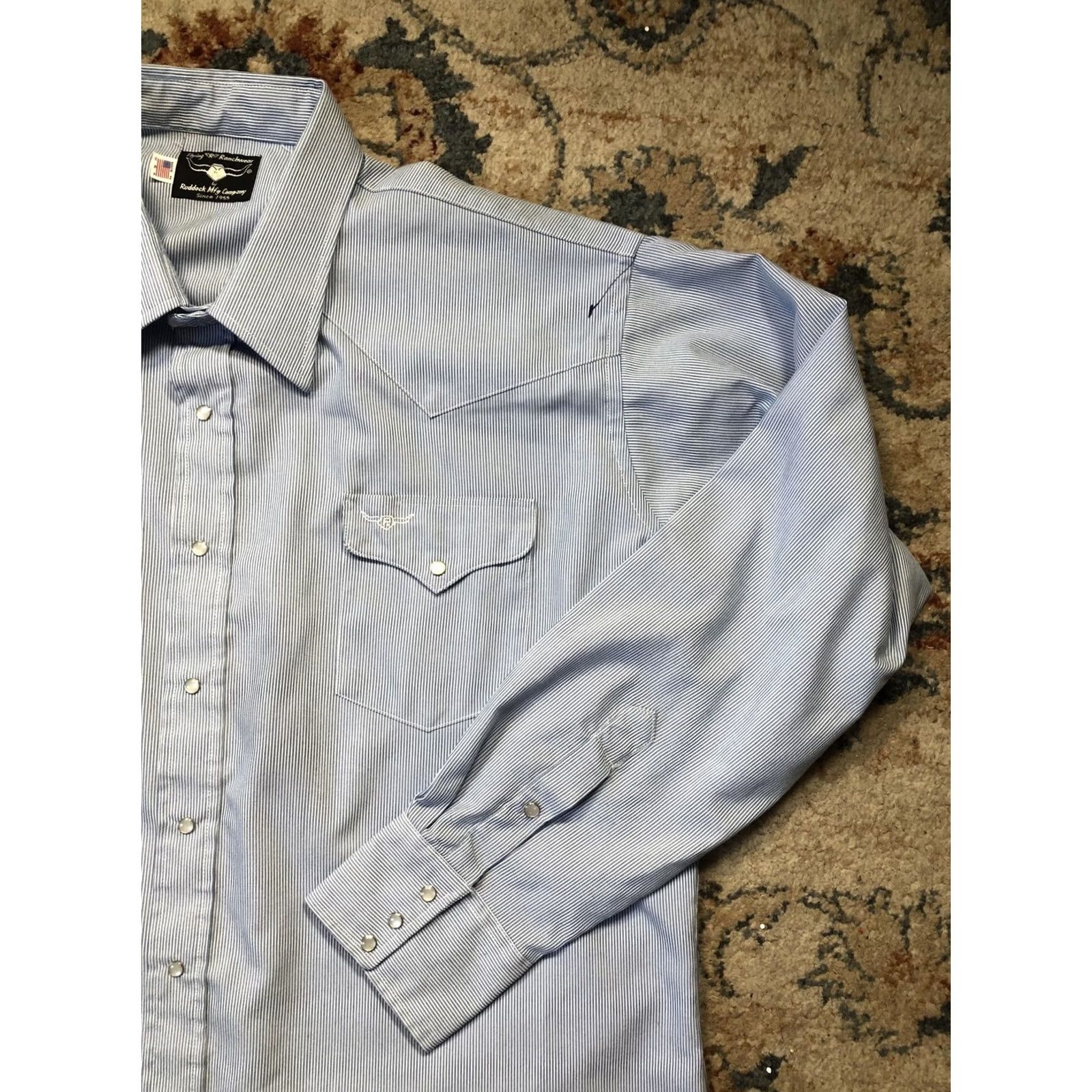 Vintage VINTAGE Flying R Ranchwear Shirt Mens 2XL Blue Western Pearl Snap Made in USA Size US XXL / EU 58 / 5 - 4 Thumbnail