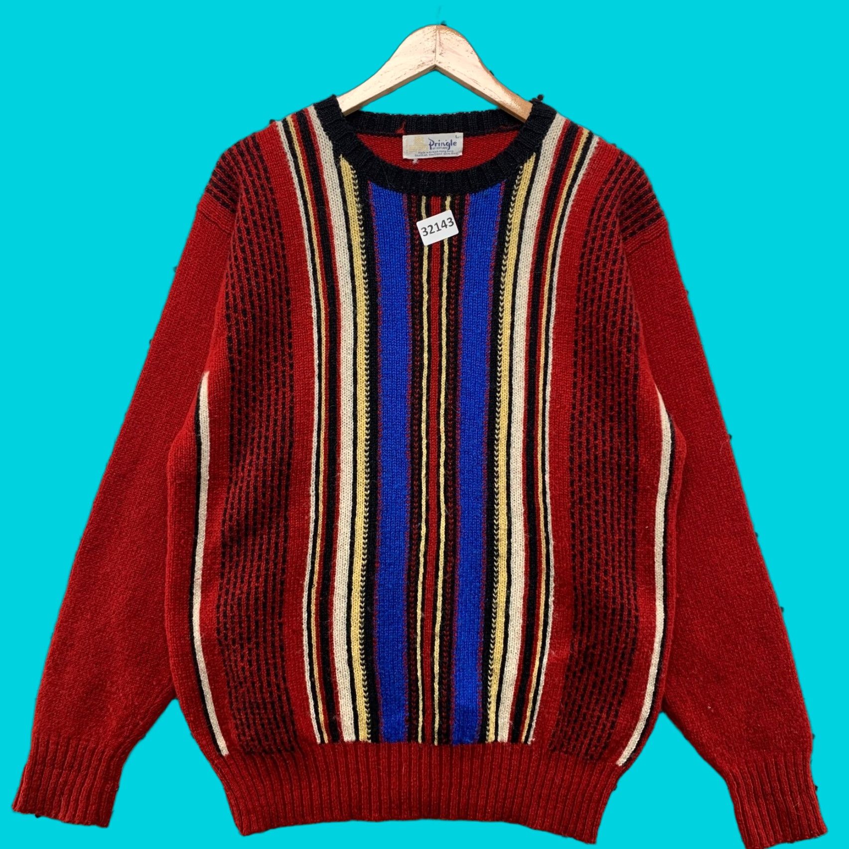 Pringle Of Scotland VINTAGE Pringle Of Scotland Wool Knit Sweater Red Mens Large 3D Knit Striped Size US L / EU 52-54 / 3 - 1 Thumbnail