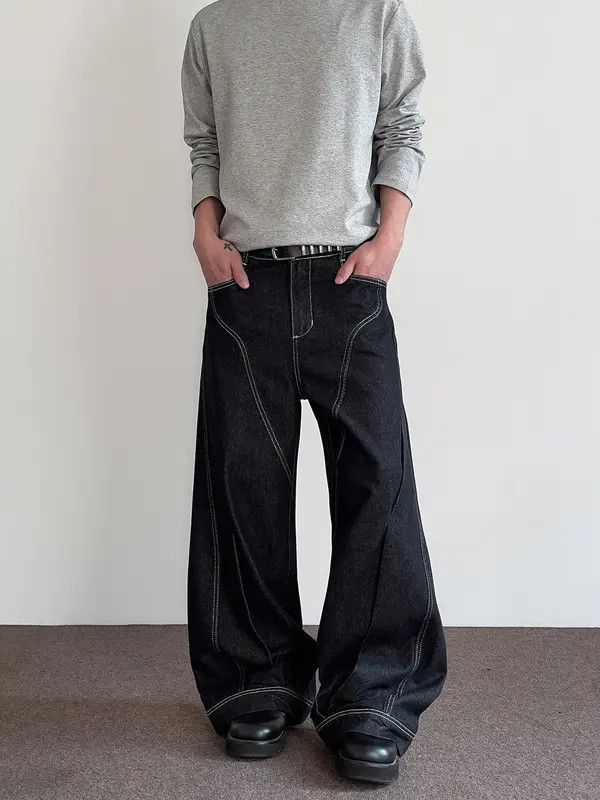 VIBE White Stich Embroidery Wide Leg Baggy Jeans Size US 30 / EU 46 - 2 Thumbnail
