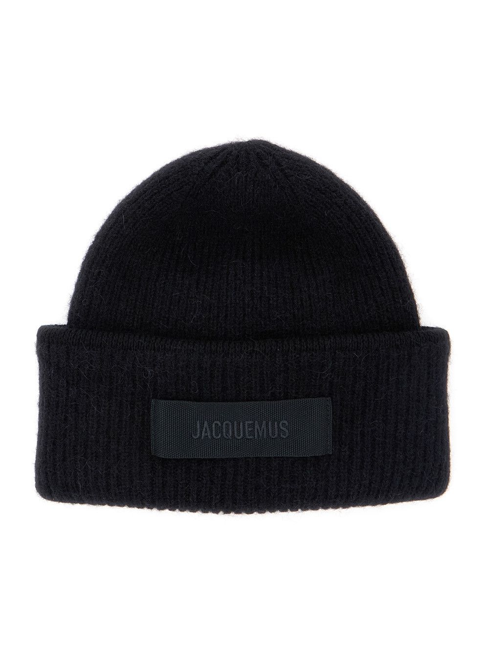 'Le Bonnet Gros Grain' Black Beanie with Logo Patch on the Front in Wool Blend Man