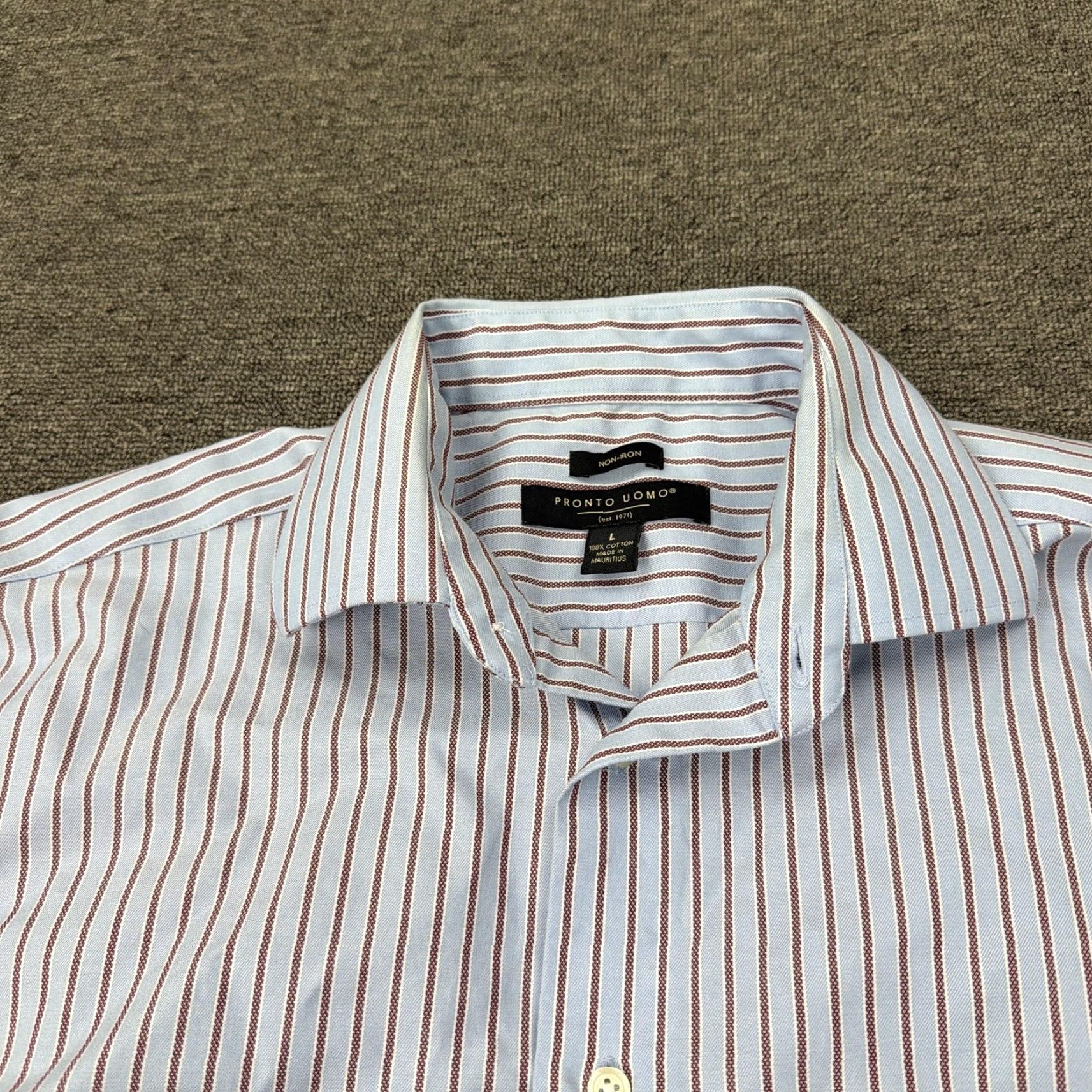 Pronto Uomo Pronto Uomo Shirt Mens Large Blue Stripe Non Iron Dress Button Front Long Sleeve Size 42R - 3 Thumbnail
