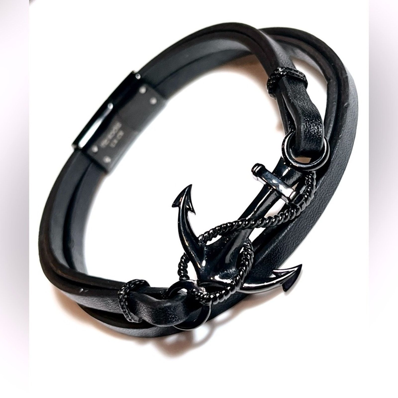 Handmade NEW He Rocks Mens BRACELET Black Stainless Leather Wrap Band ...