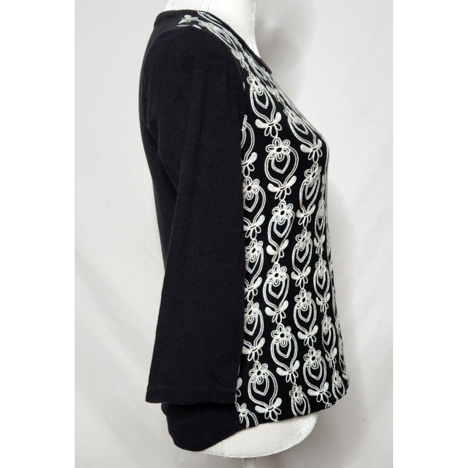 J.Crew J.CREW Womens M Embroidered Top 3/4 Sleeve Tee Black White Shirt Size M / US 6-8 / IT 42-44 - 4 Thumbnail