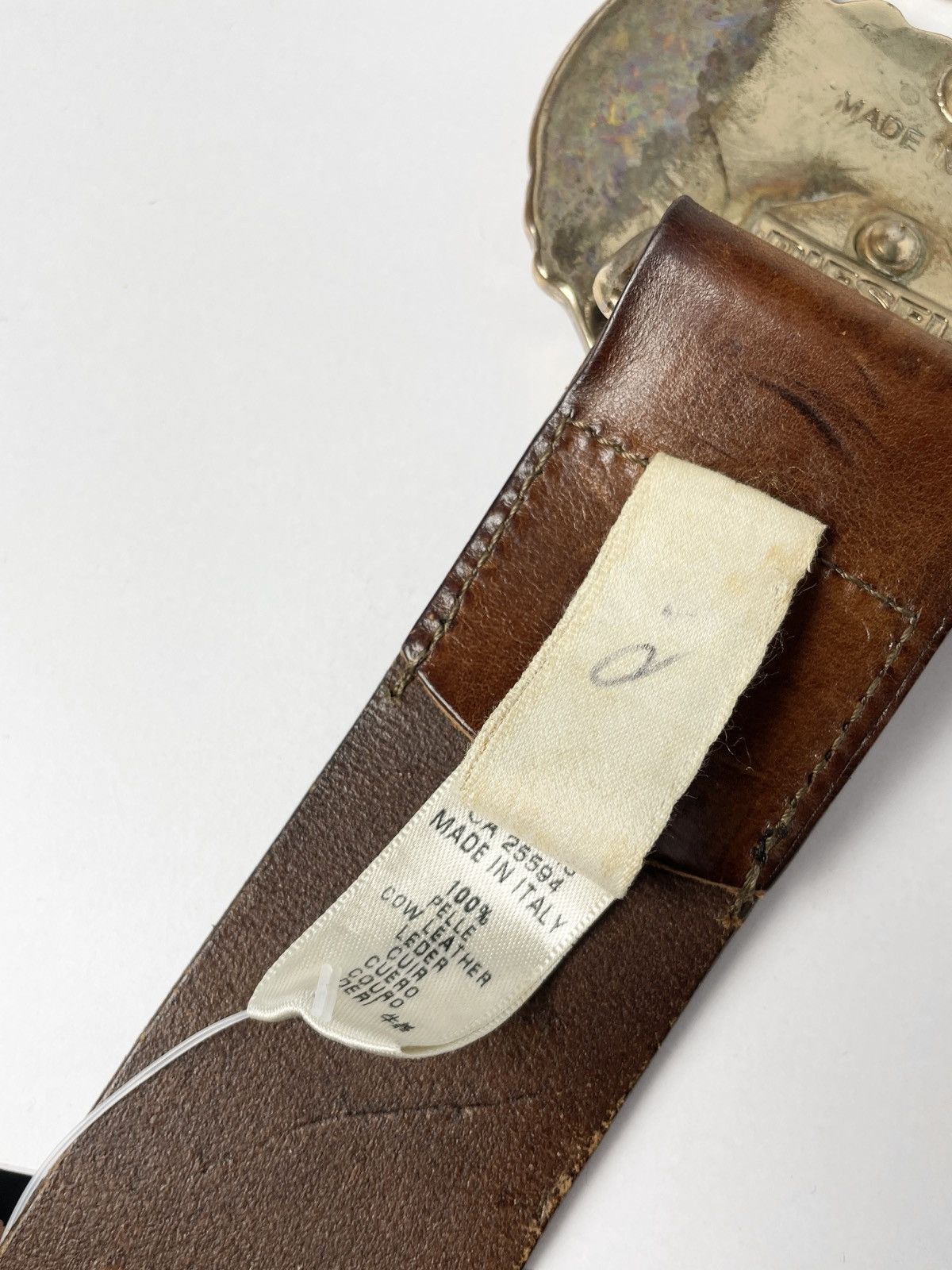 Diesel × Vintage VINTAGE Diesel Gold Punk big buckle Leather Belt Italy made Size 36 - 11 Thumbnail
