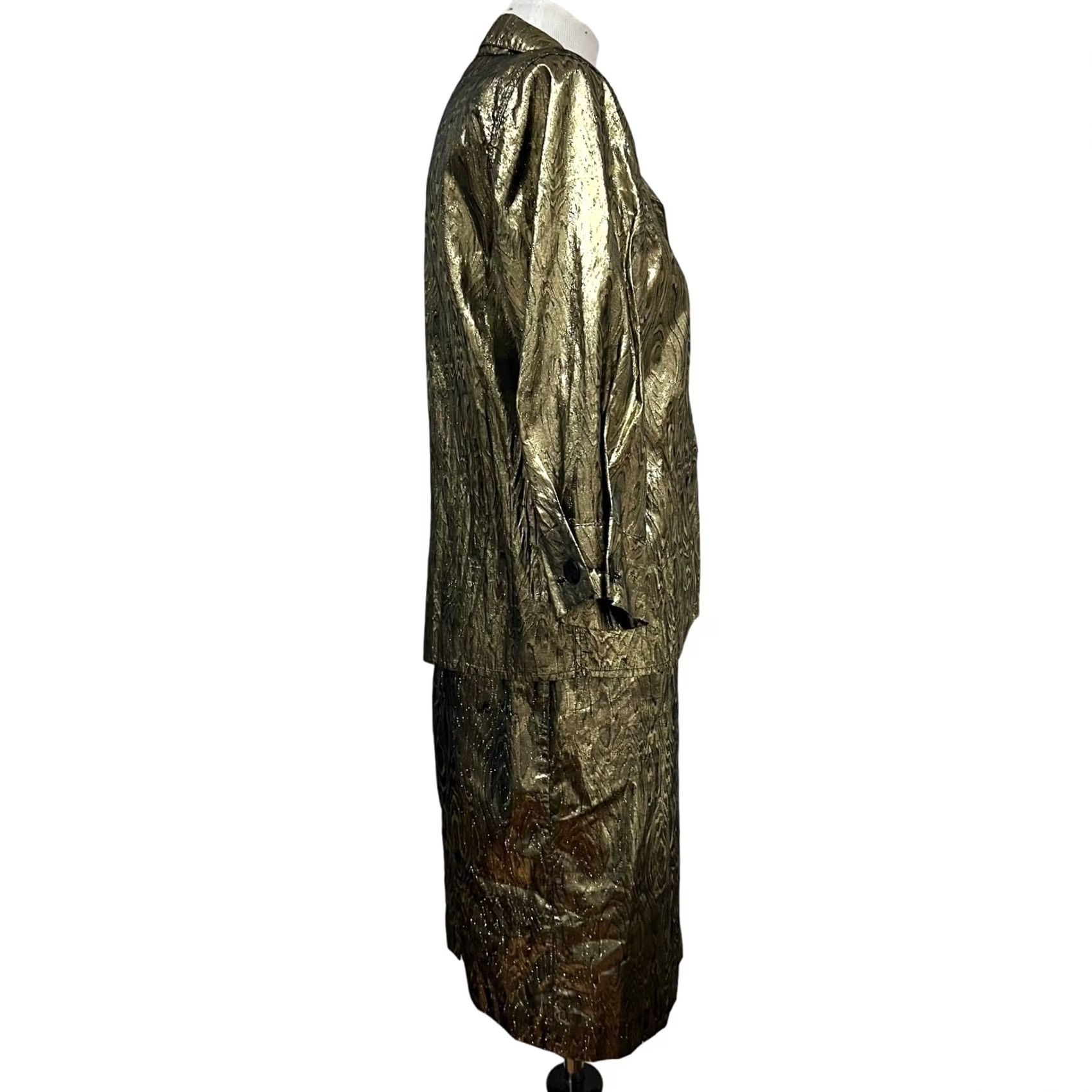 Vintage VINTAGE Gene Ewing BIS Gold Lame Skirt Suit Set Women's XS 1980s New Wave Metallic Shiny Rayon Lame Size 26" / US 2 / IT 38 - 6 Thumbnail