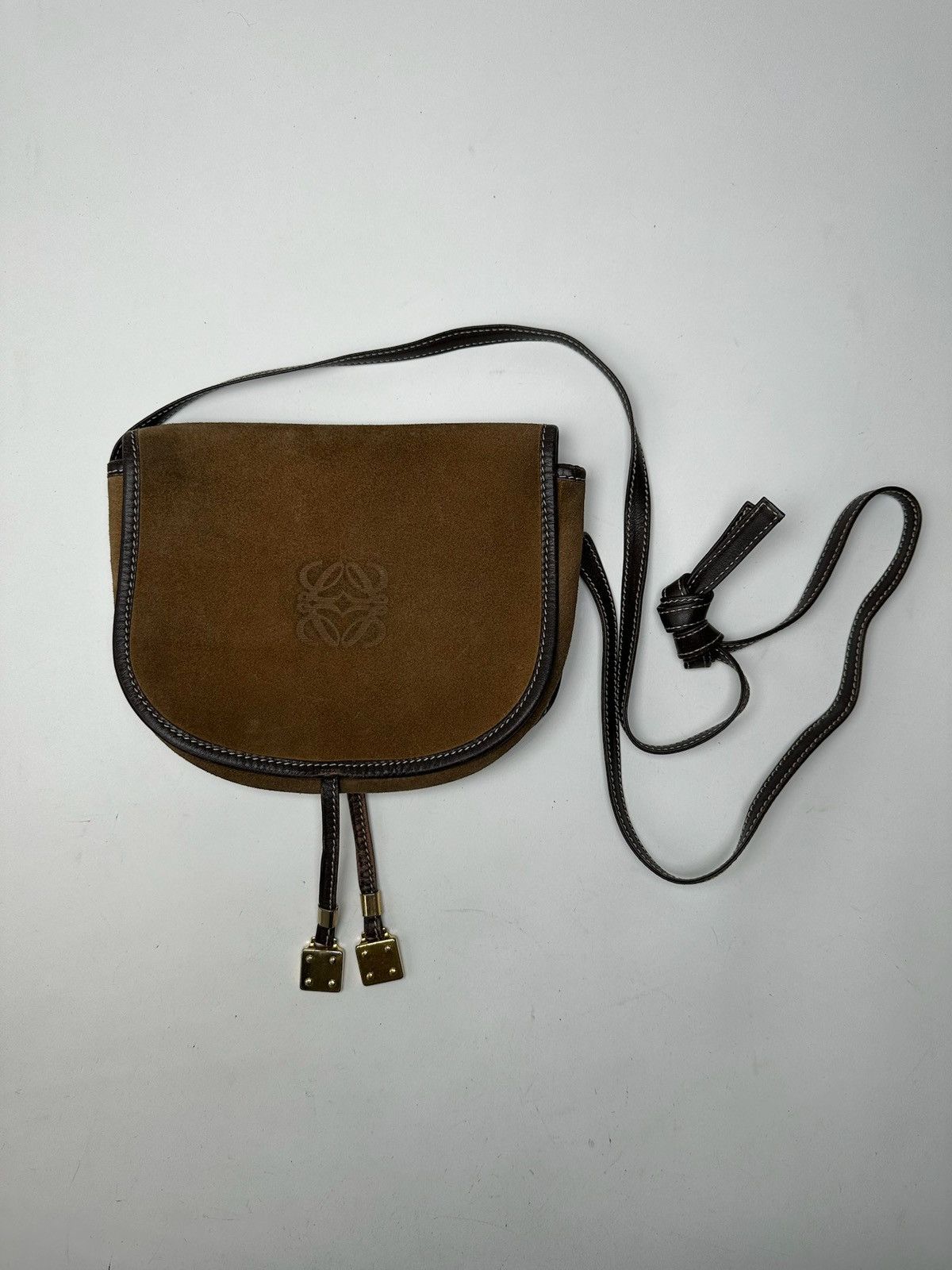 Loewe Vintage Loewe Madrid Suede Crossbody Bag Brown Size ONE SIZE - 1 Thumbnail