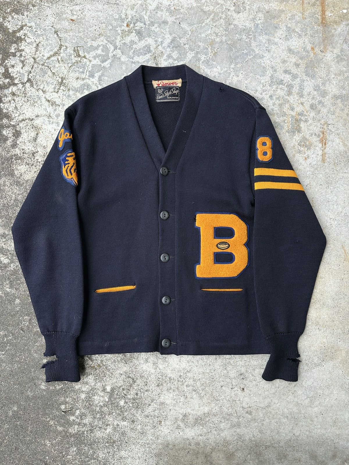 Vintage 50s Numbered 58 letterman navy tiger football Cardigan Size US M / EU 48-50 / 2 - 2 Thumbnail
