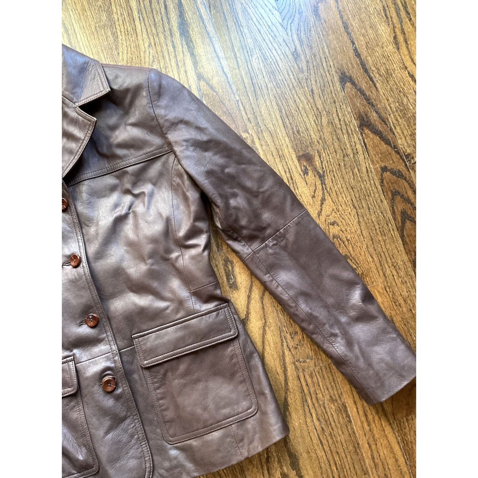 Eddie Bauer VINTAGE Eddie Bauer Lamb Leather Jacket Womens XS Brown Long Genuine Extra Small Blazer 90s Decor Pockets Collared Jacket Size XS / US 0-2 / IT 36-38 - 3 Thumbnail