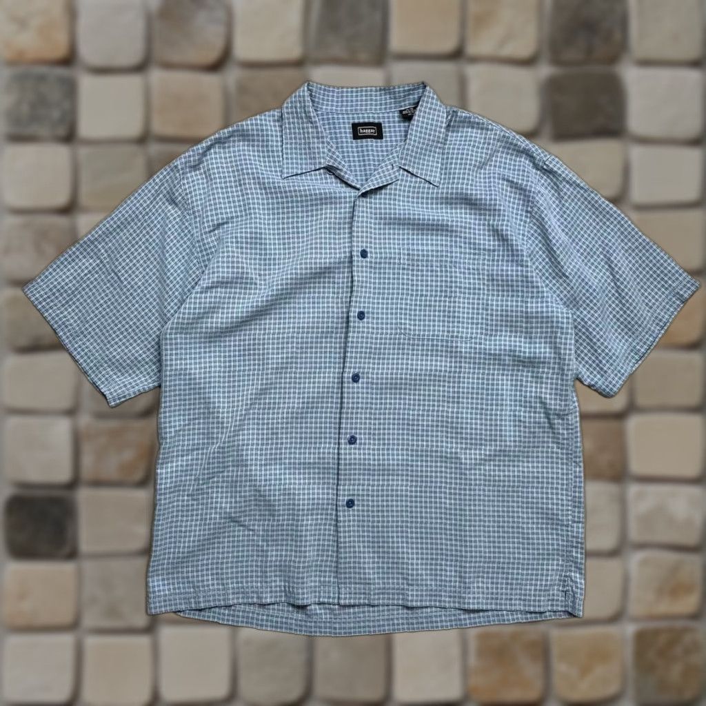 Haggar VINTAGE Haggar Camp Collar Short Sleeve Button-Up Shirt Blue Plaid XL Preppy Mens Regular Button-Up Size US XL / EU 56 / 4 - 1 Thumbnail