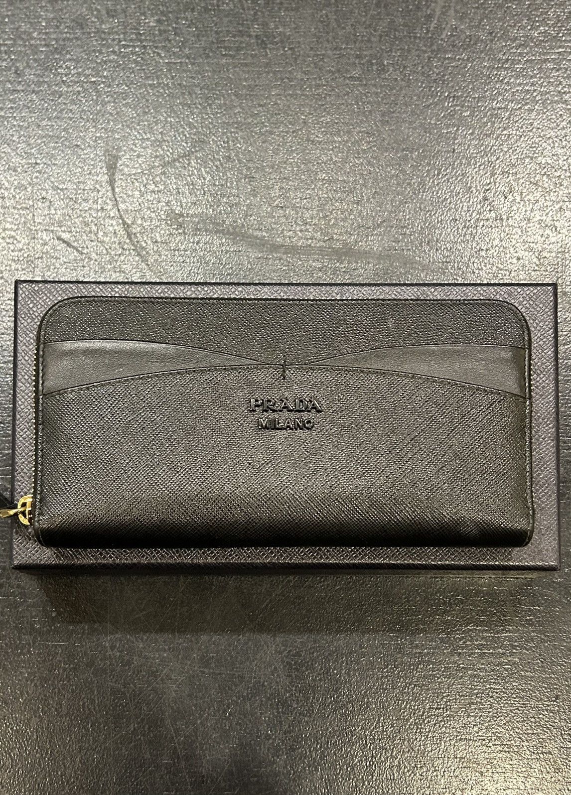 Prada Prada Saffiano Long Zip Wallet - Black Size ONE SIZE - 1 Thumbnail
