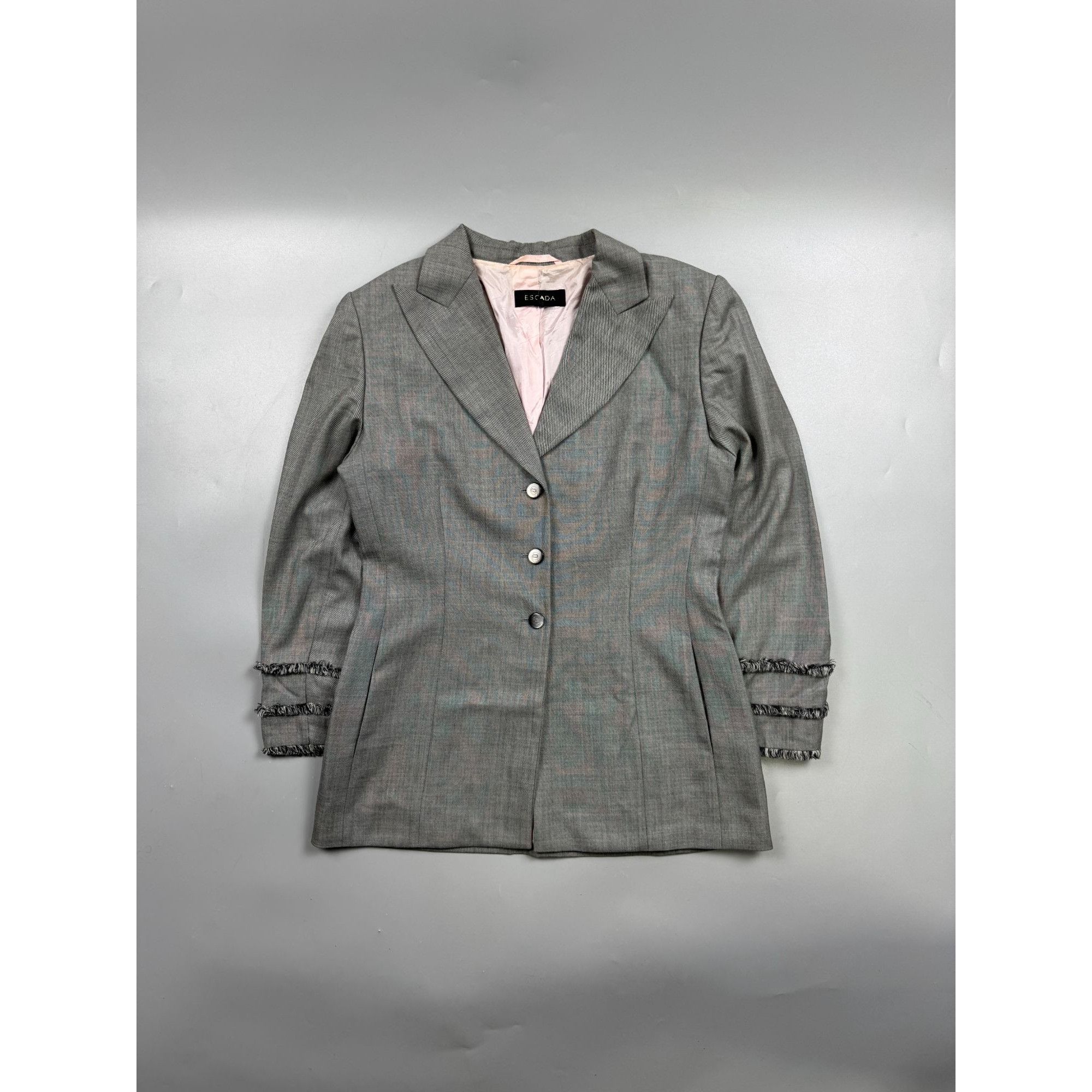 Escada Escada Vintage Gray Wool Peak Lapel Fringe Blazer (Y1223) Size M / US 6-8 / IT 42-44 - 1 Thumbnail
