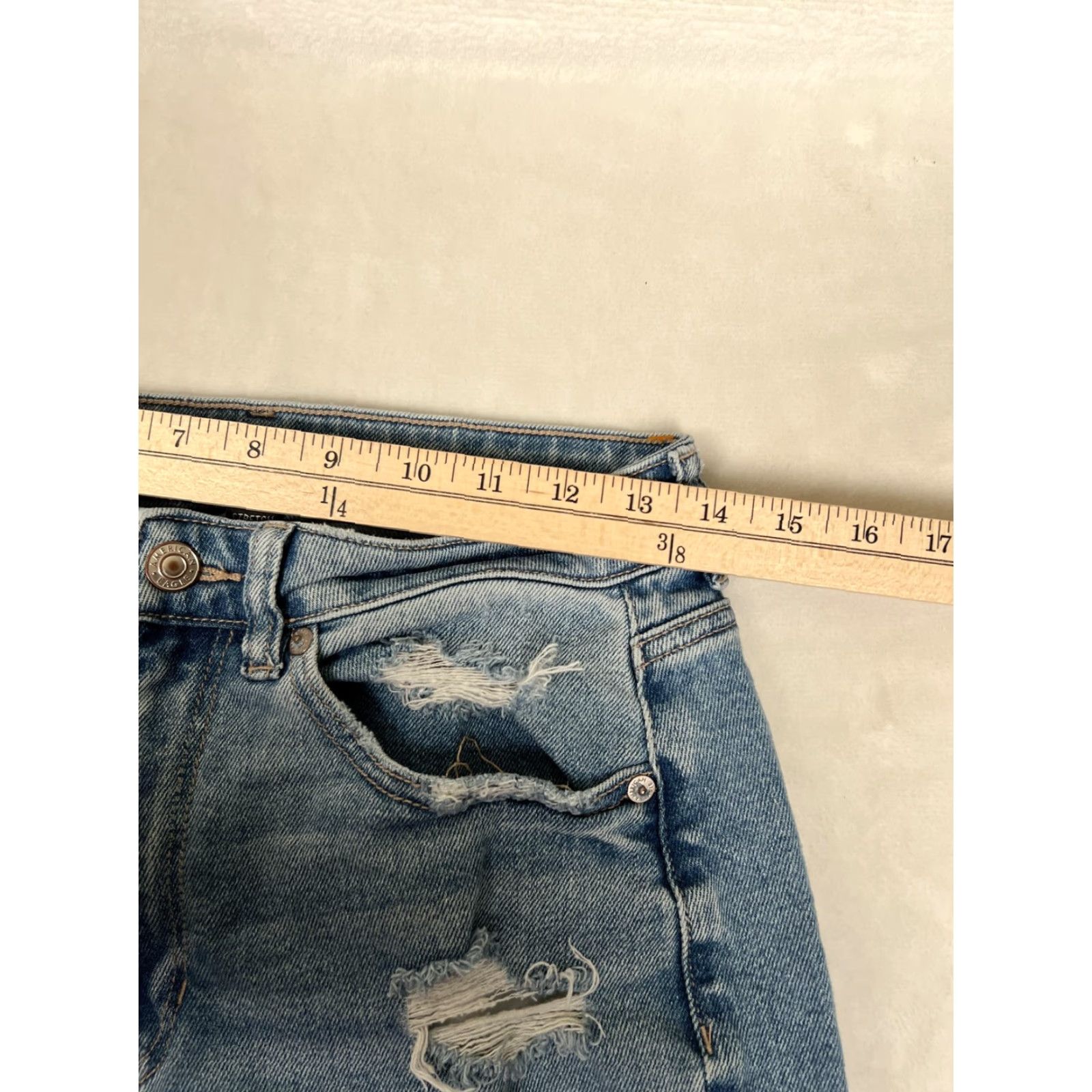 American Eagle Outfitters American Eagle Mom Straight Jeans Womens 6 Blue High Rise Distressed Denim Size 28" / US 6 / IT 42 - 6 Thumbnail