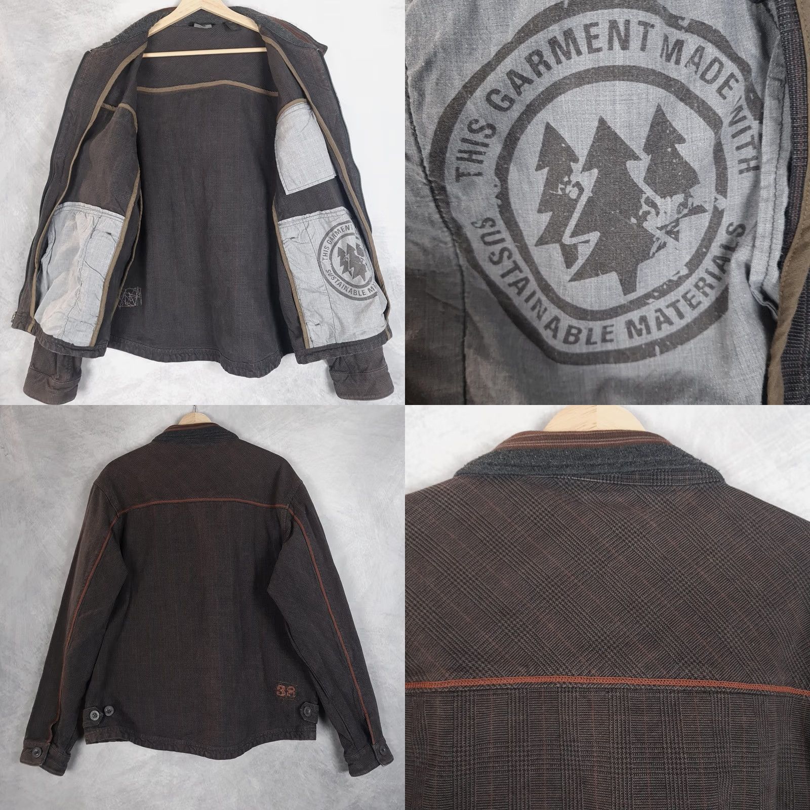 Vintage REI Mens Large Brown Plaid Organic Cotton Jacket Short Full Zip Lined Pockets Military Style Casual Travel Size US L / EU 52-54 / 3 - 9 Thumbnail