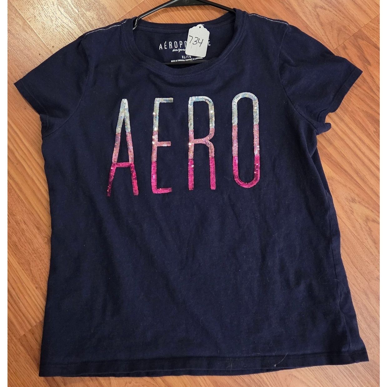 Aeropostale Aeropostale Blue Glitter Short Sleeve Tee - Girls XL Size XL / US 12-14 / IT 48-50 - 4 Thumbnail