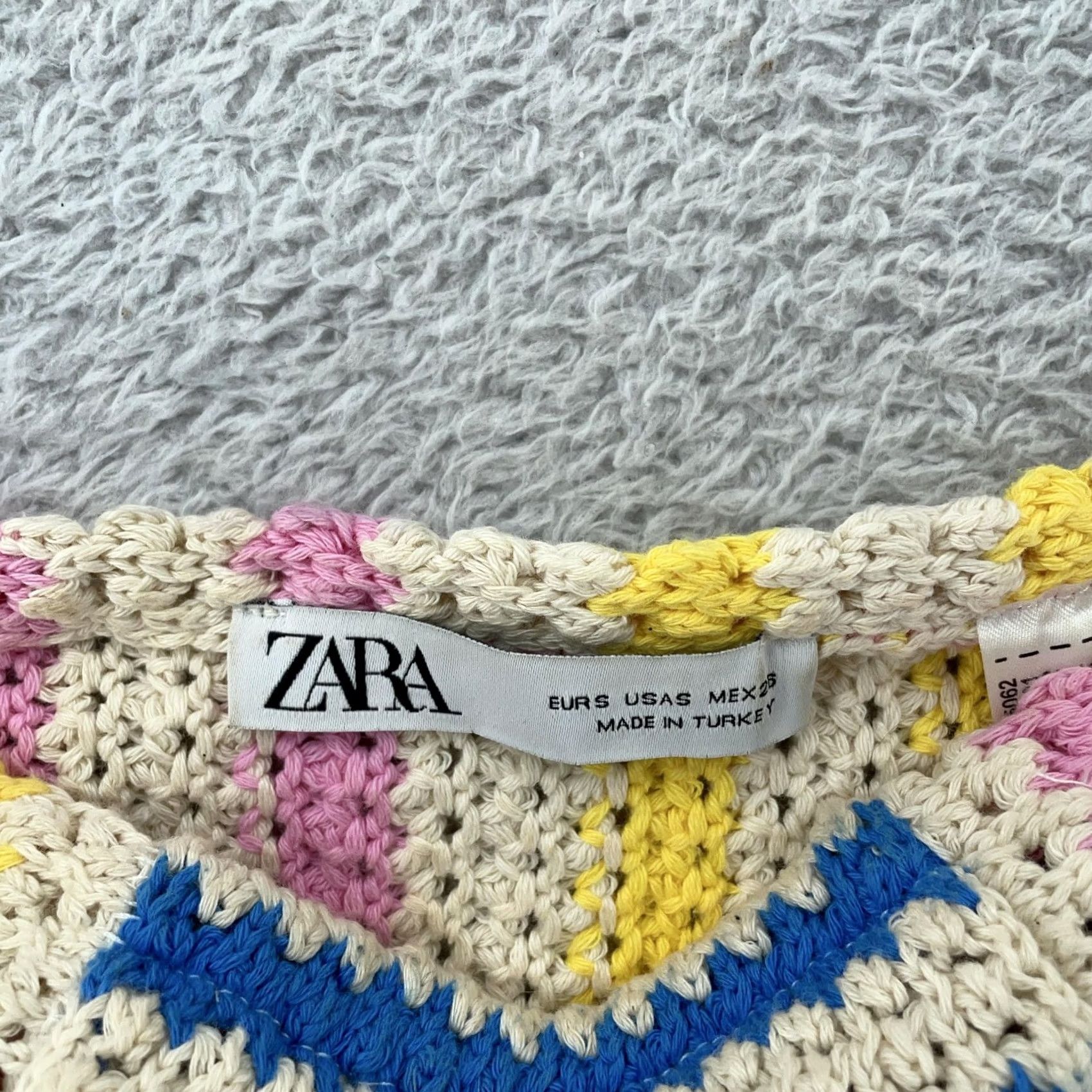 Zara Zara Crochet Knit Crop Tank Top Womens S Multicolor Festival Boho 1649/120 Tank Cropped Striped Sleeveless Square Neck Size S / US 4 / IT 40 - 5 Thumbnail