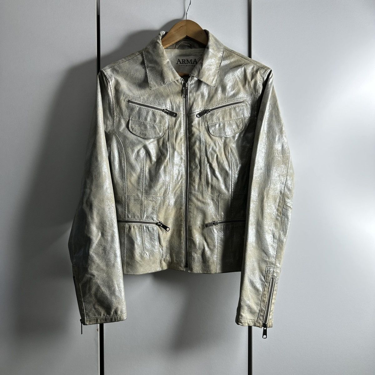 ARMA Metallic silver leather jacket by Arma sz S Size M / US 6-8 / IT 42-44 - 1 Thumbnail