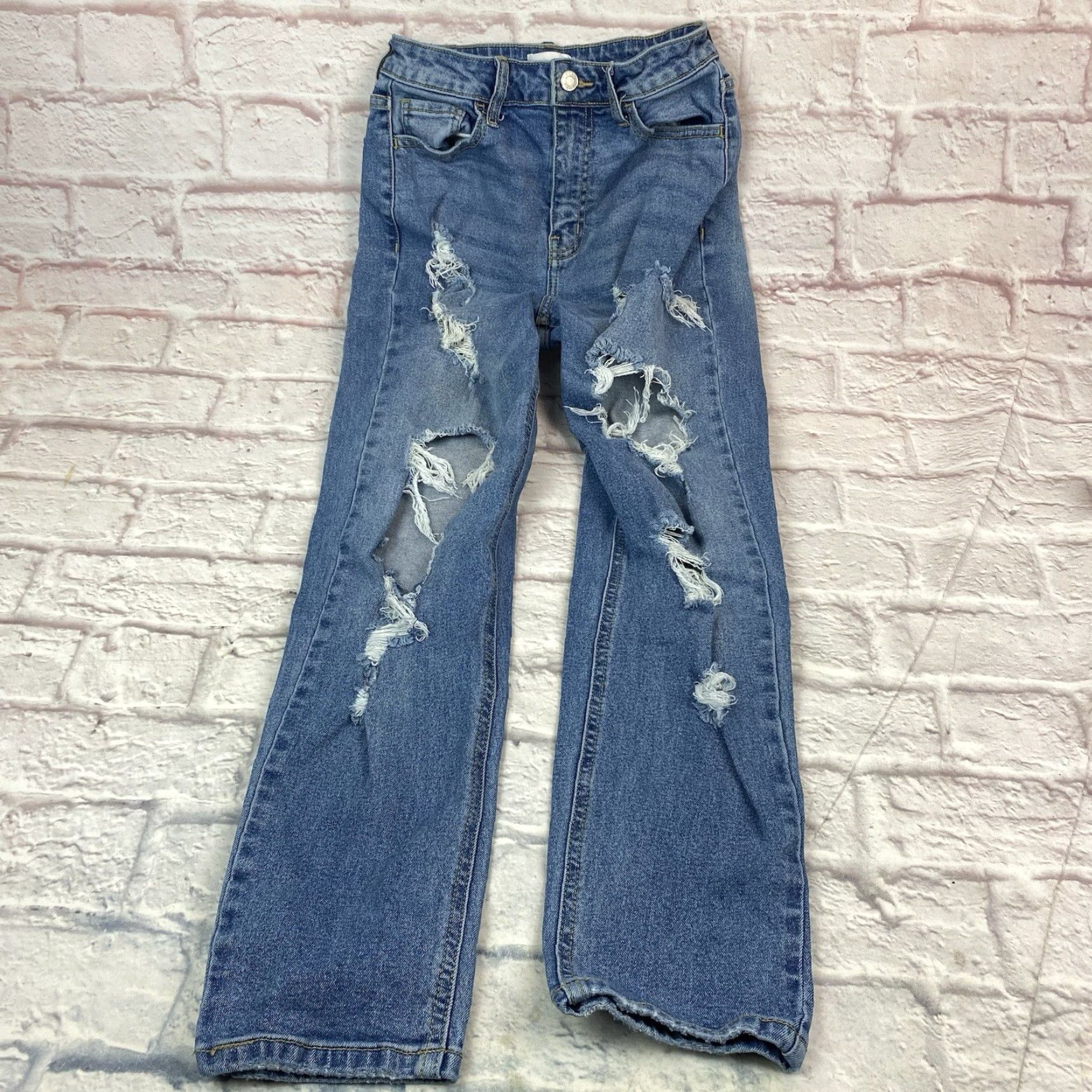 Vintage Cello Jeans Womens Size 1 High Rise Straight Leg Distressed Light Wash Stretch Size 25" / US 0 / IT 36 - 3 Thumbnail