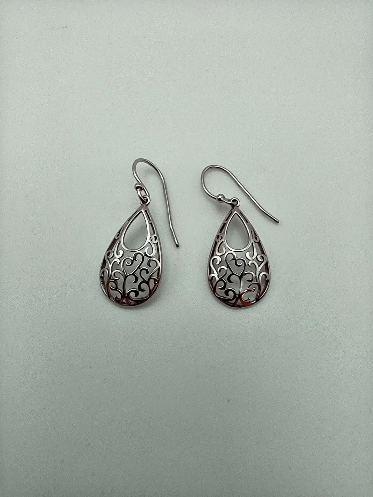 Other Sterling Silver Heart Filigree Teardrop Dangle Earrings Size ONE SIZE - 1 Thumbnail