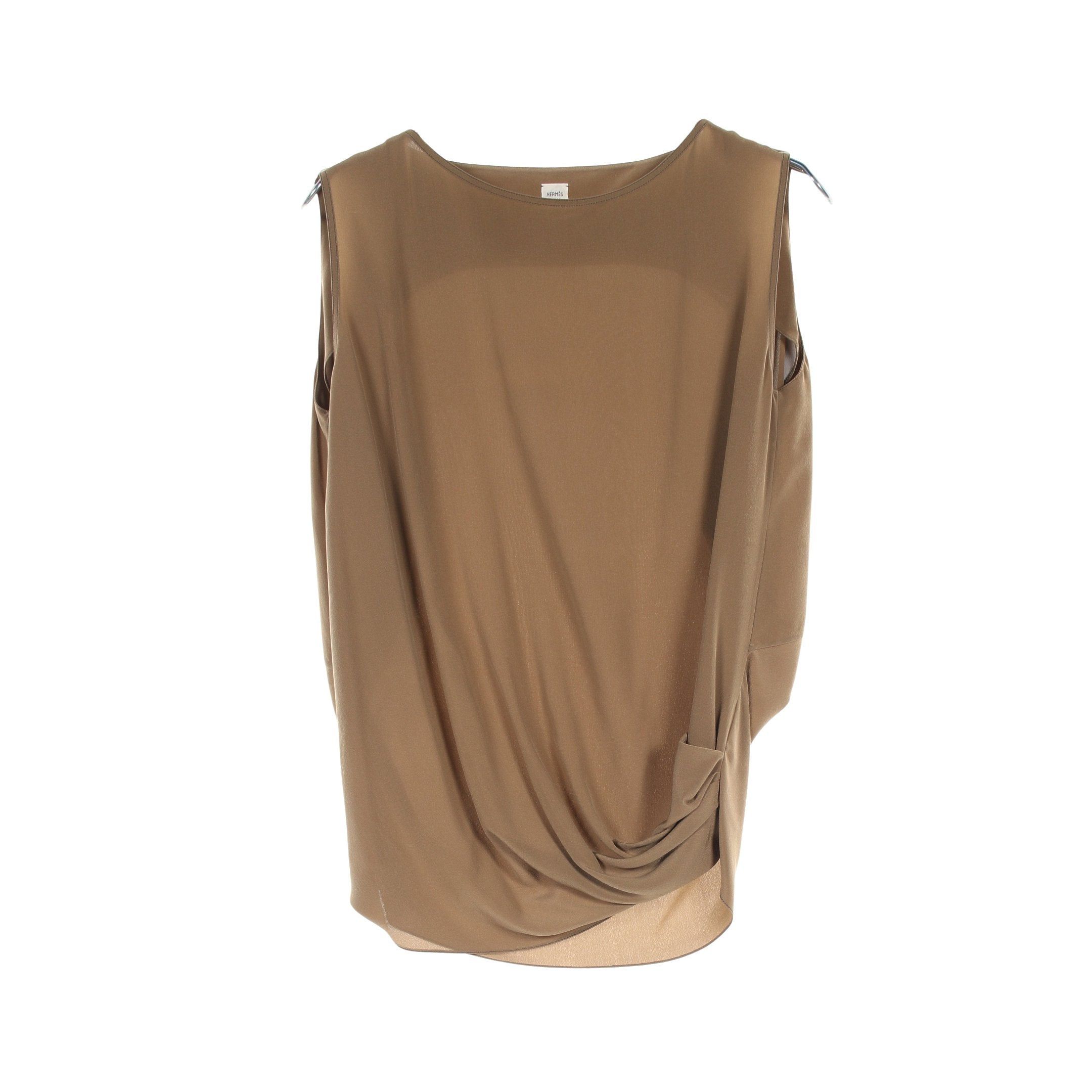 Hermes Hermes Cut And Sew No Sleeve Silk Khaki Brown Size ONE SIZE - 1 Thumbnail