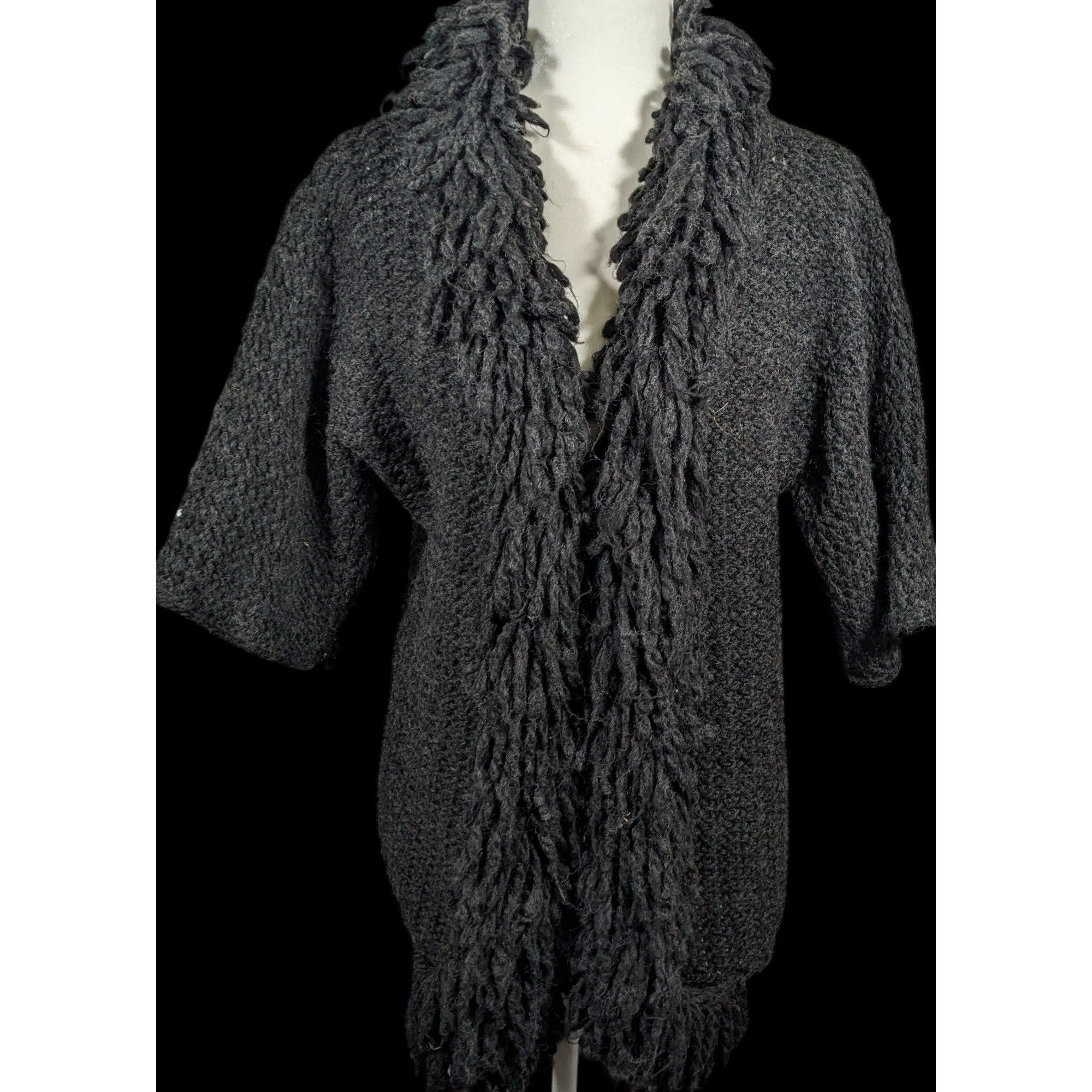 Other Kenar Italy Vintage Open Front Black Fringe Neck Cardigan Si Size M / US 6-8 / IT 42-44 - 1 Thumbnail