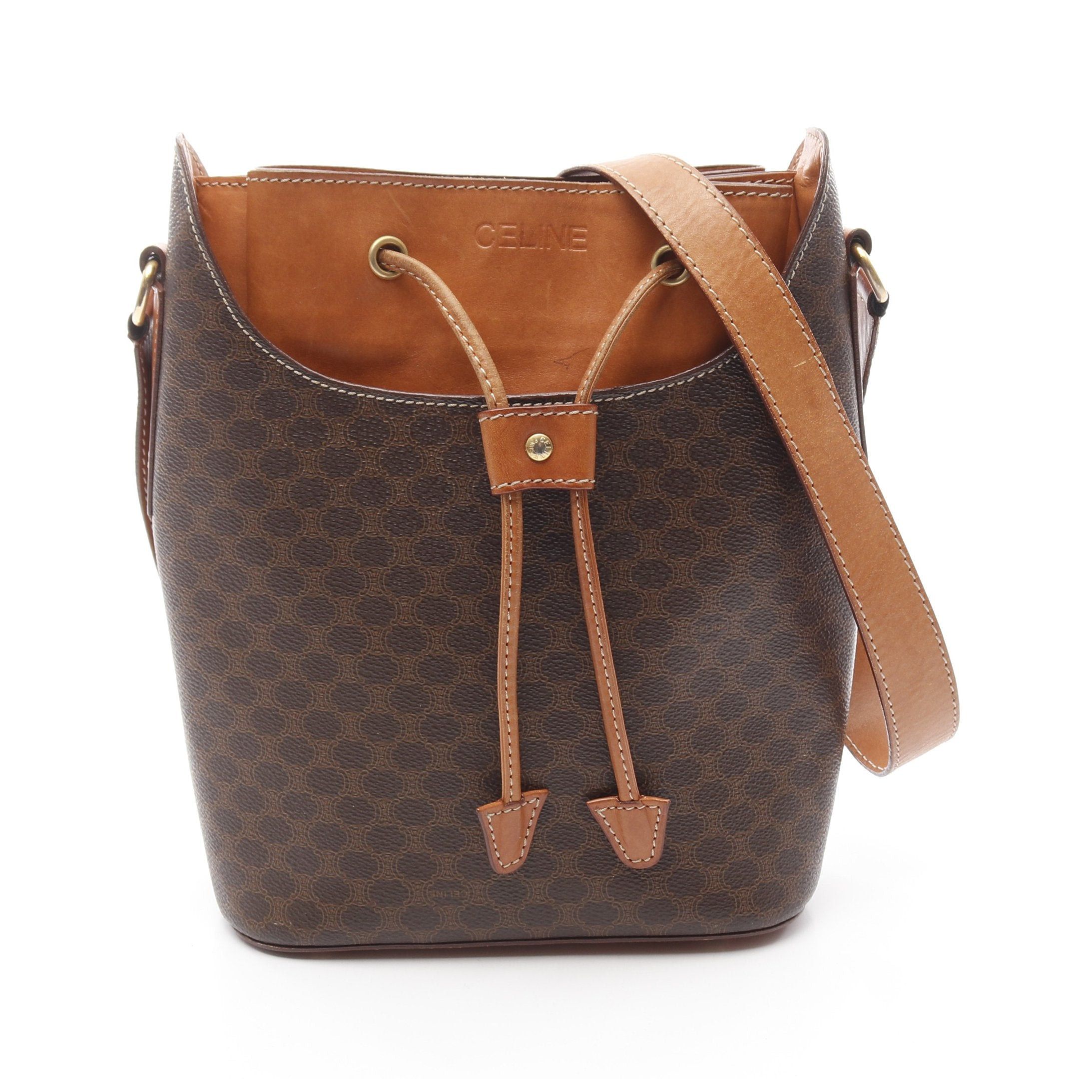 Celine Celine Macadam Shoulder Bag Leather Brown Dark Purse Size ONE SIZE - 1 Thumbnail