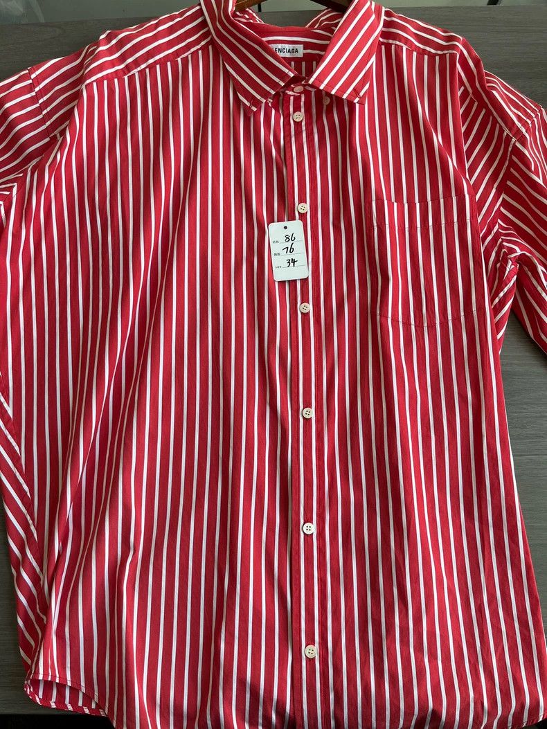 Balenciaga Balenciaga Red and White Striped Cotton Shirt Size XXS / US 00 / IT 34 - 7 Thumbnail