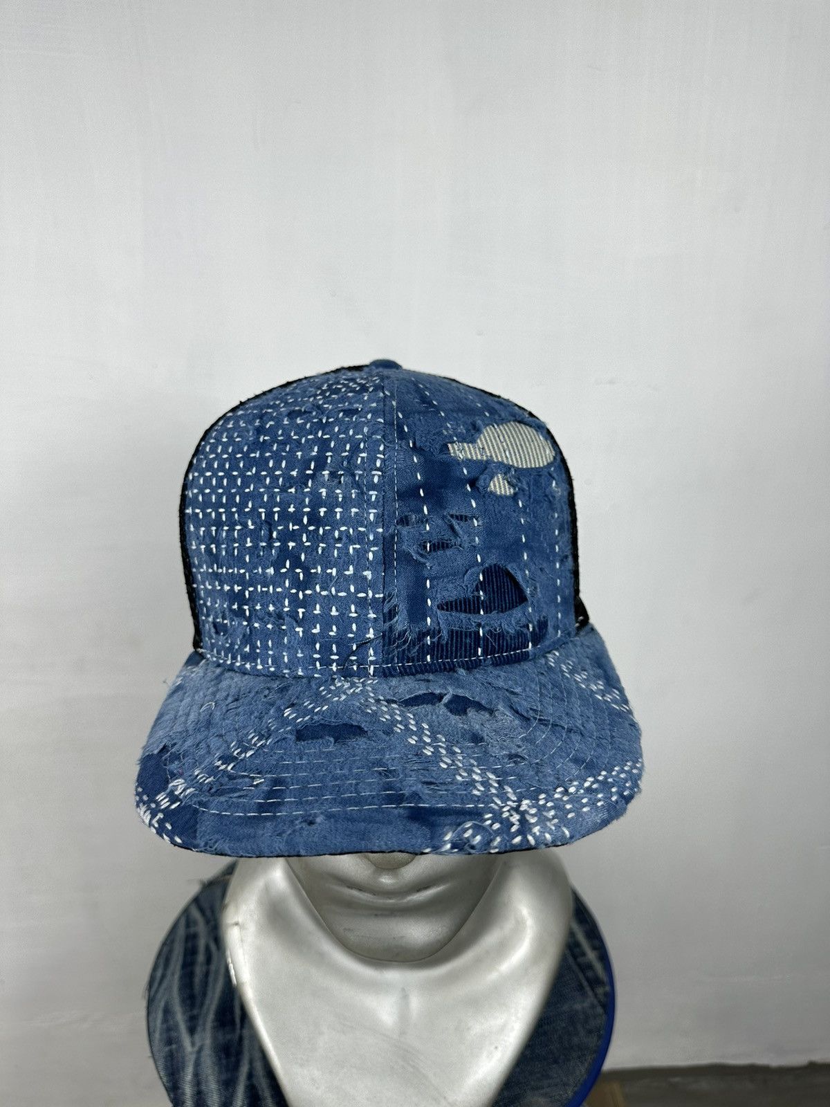 Handmade Custom Made Distressed Patchwork Boro Trucker hats Size ONE SIZE - 5 Thumbnail