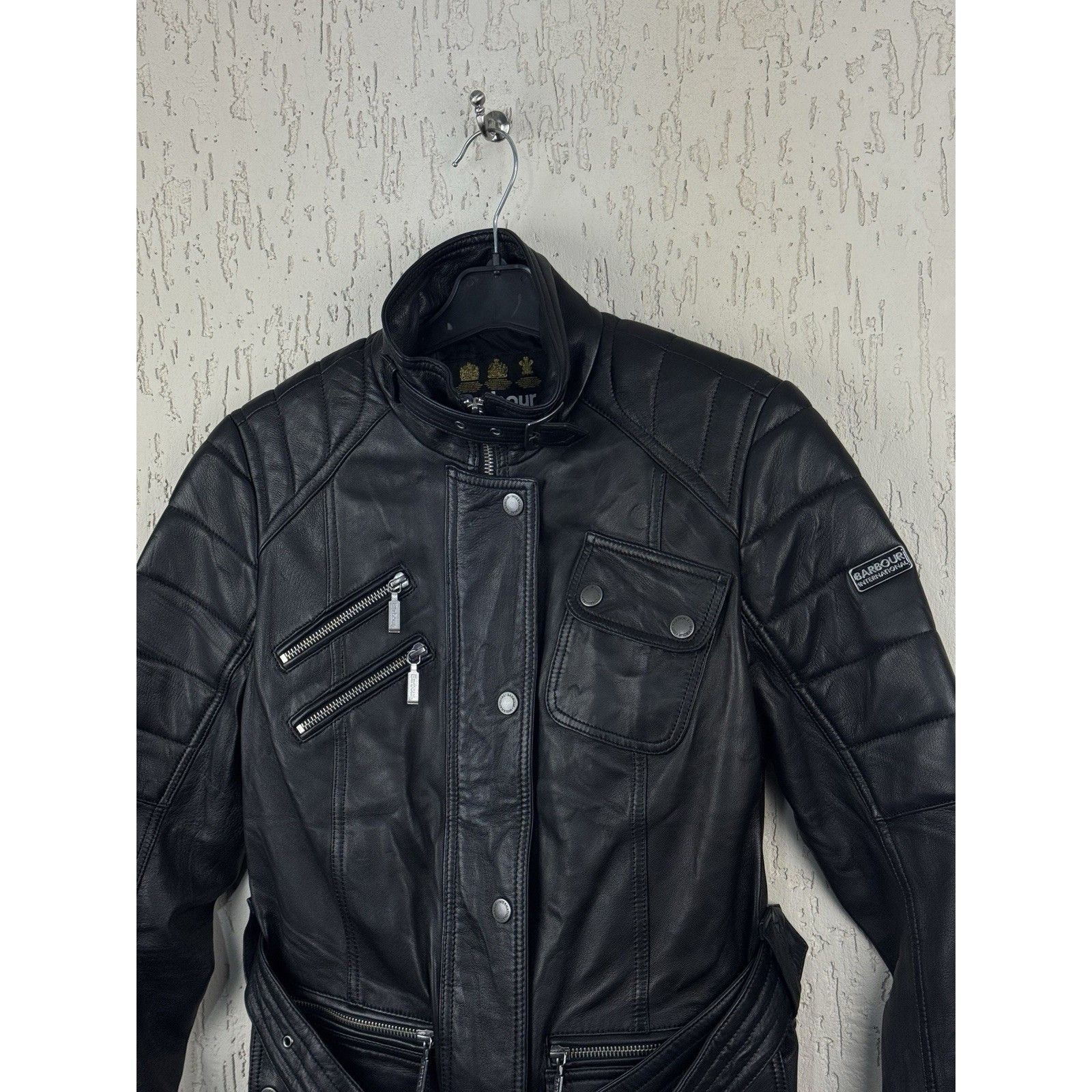 Barbour Barbour International Woman Leather Jacket Biker Belted Blac Size M / US 6-8 / IT 42-44 - 2 Thumbnail