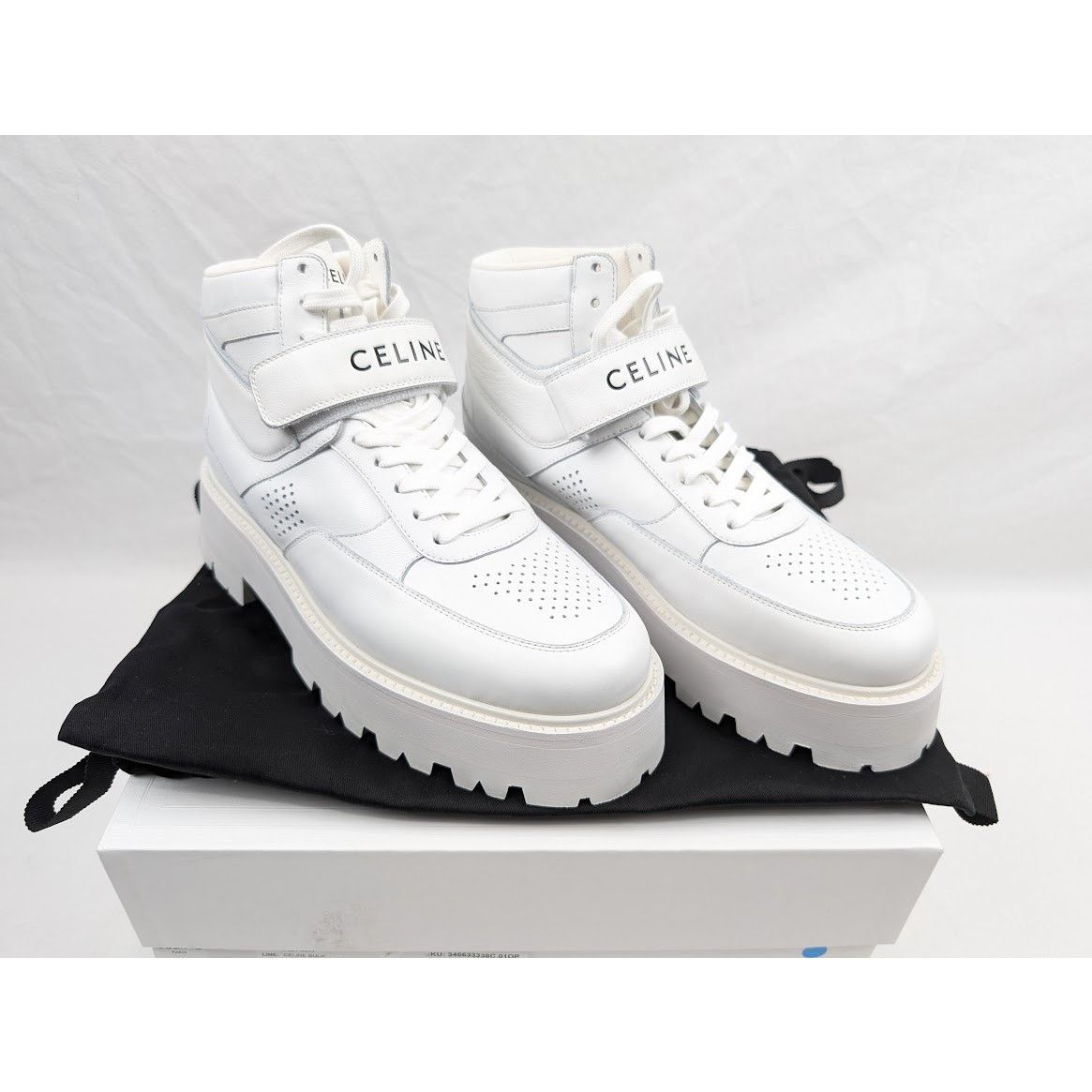 Celine o1rshd1 Calfskin High Sneaker W/ Scratch in Optic White Size US 11 / EU 44 - 20 Thumbnail