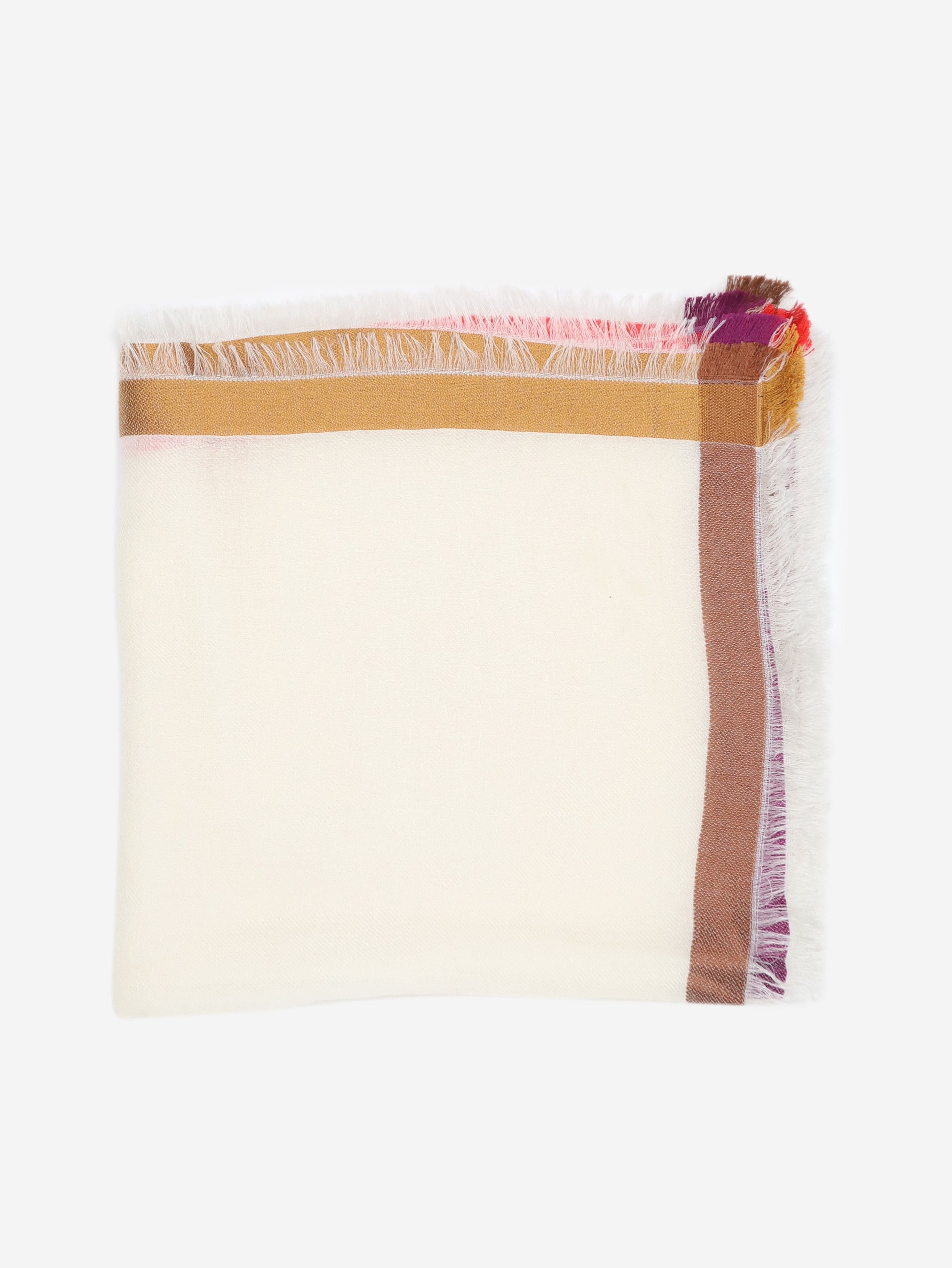 image of Loro Piana Cream Fringed Cashmere And Silk Blend Scarf, Women's