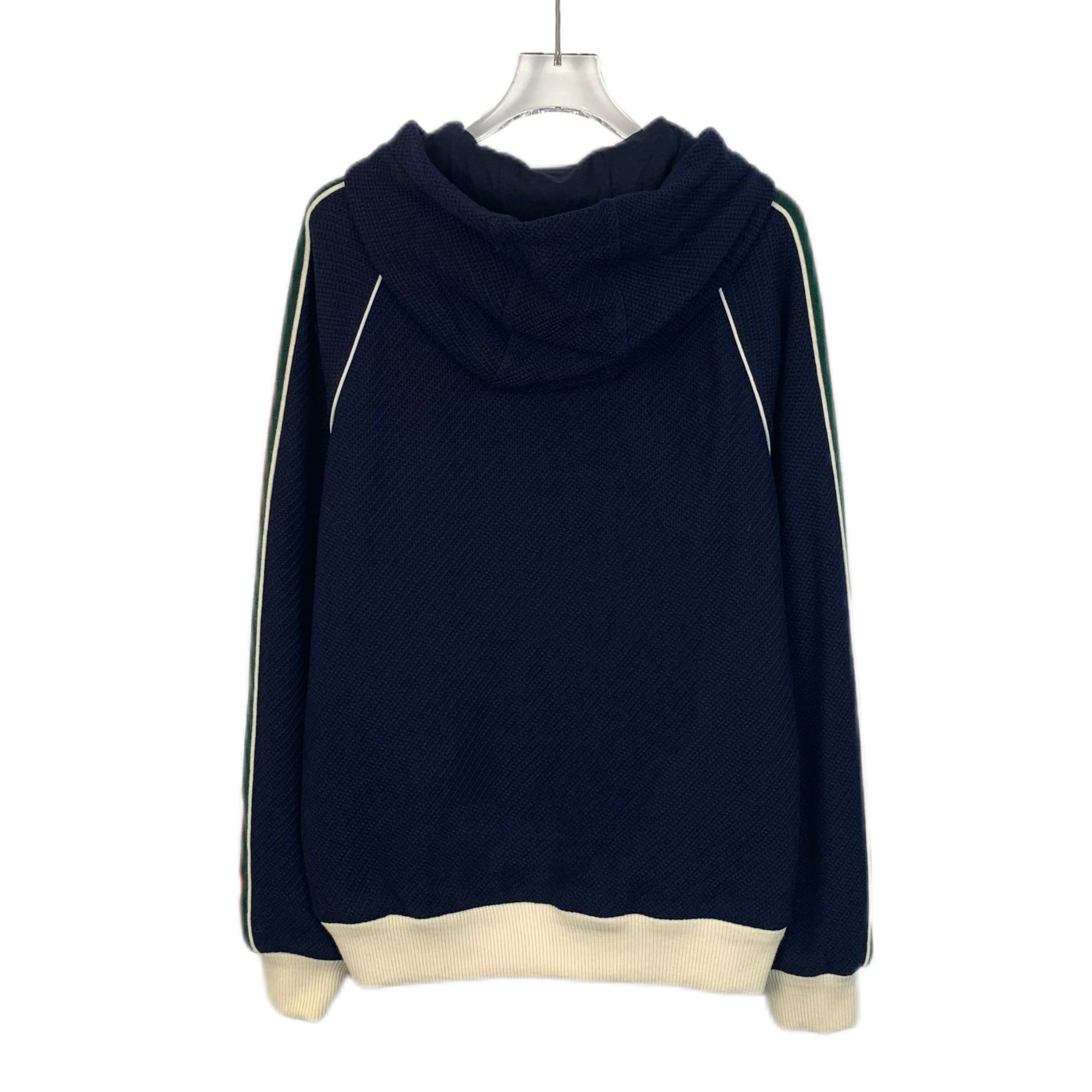 Gucci Navy Hooded Zip-Up Sweatshirt With Red & Green Stripes