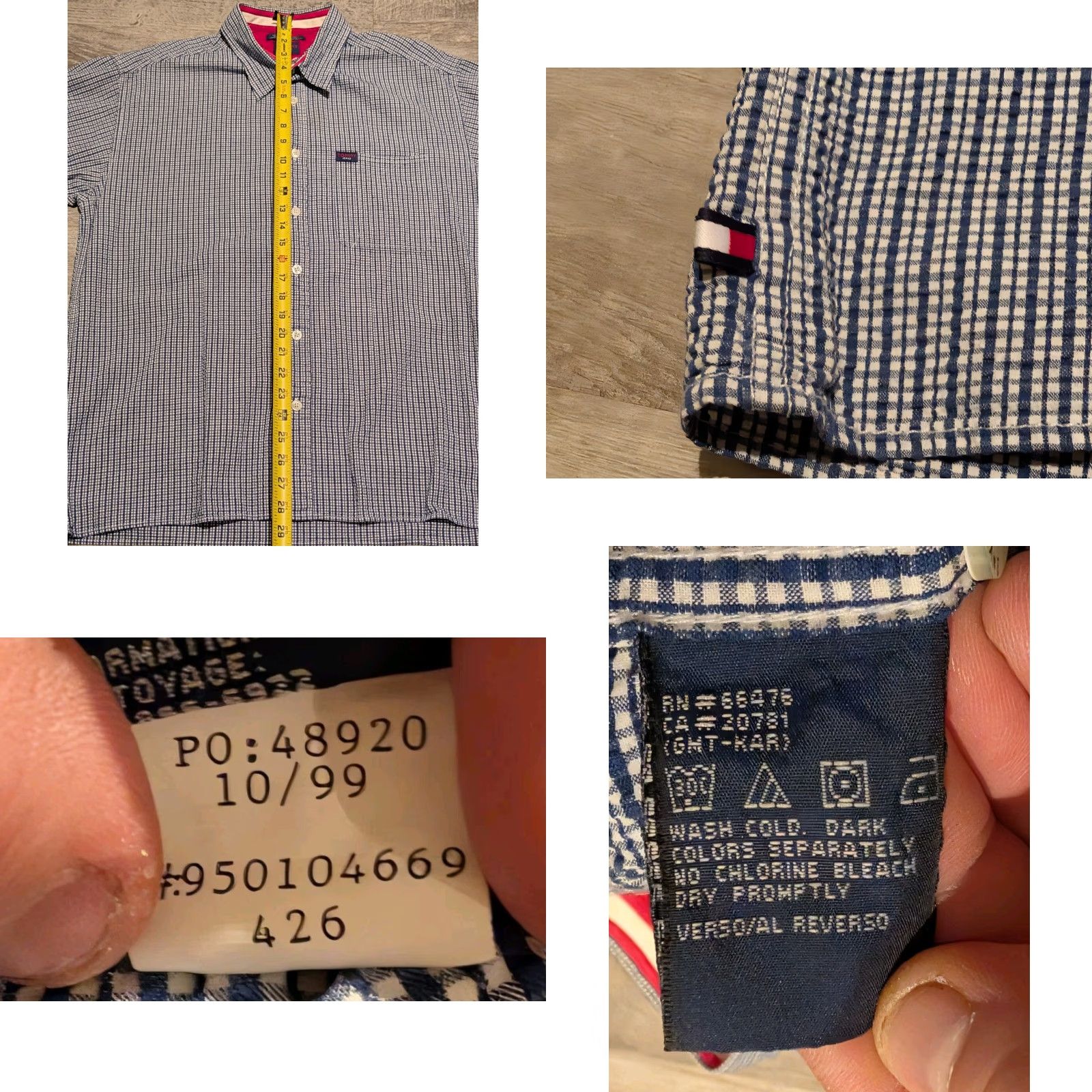 Tommy Hilfiger VINTAGE Tommy Hilfiger Button-Up Shirt Short Sleeve Seersucker Check Navy Crinkle L 90s Men’s Shirt Size US L / EU 52-54 / 3 - 8 Thumbnail