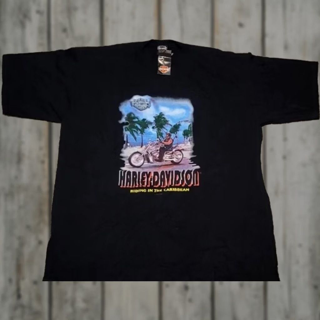 Harley Davidson VINTAGE Harley Davidson Big Twin Shirt XL Black Riding in Caribbean Aruba Motorcycle Biker NEW Mens Size US XL / EU 56 / 4 - 1 Thumbnail