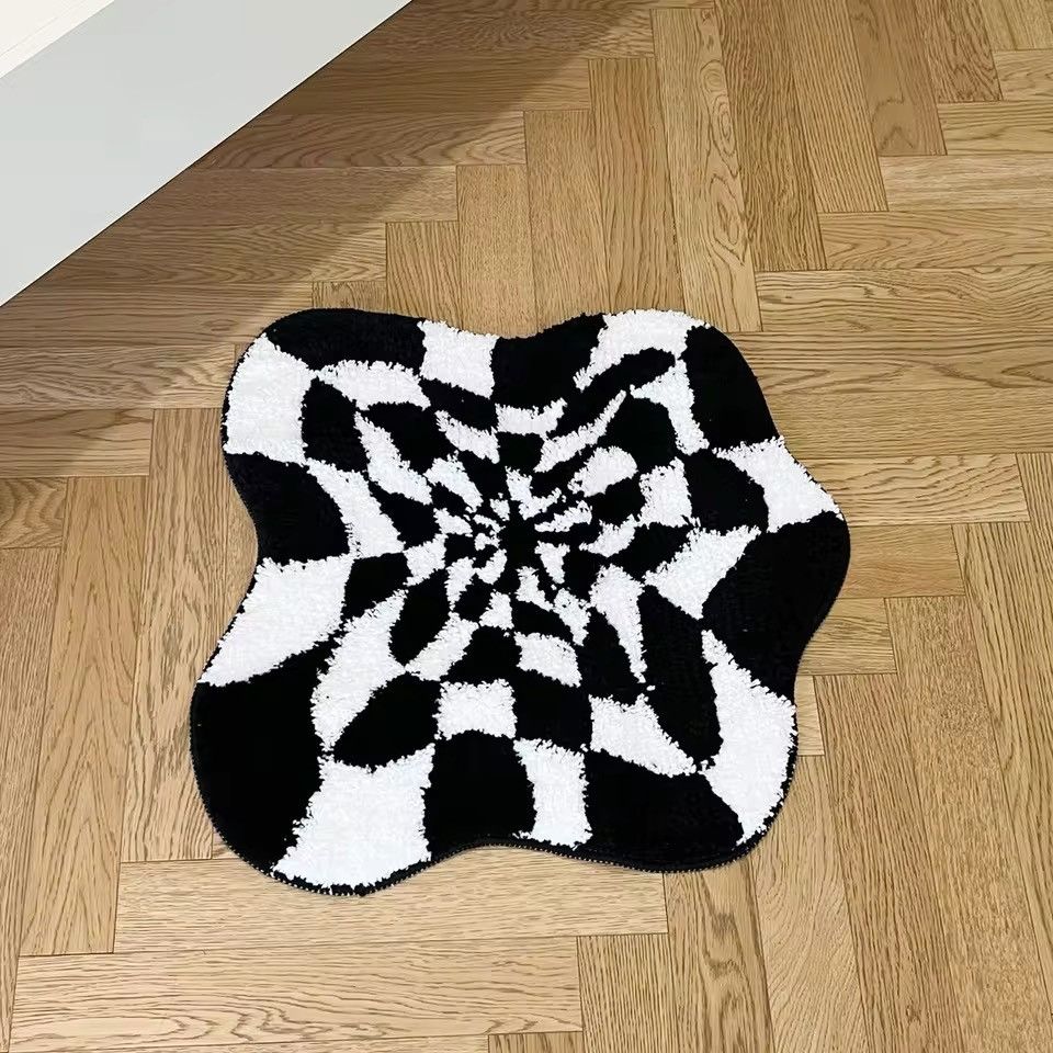 Vintage Abstract 3D Illusion Checkered Cloud Shape Tufted Rug Size ONE SIZE - 2 Thumbnail
