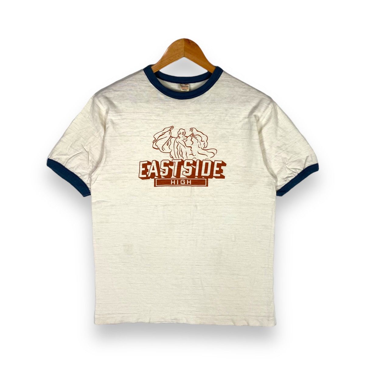 image of Vintage 90's Warehouse Eastside High Ringer Tee in White, Men's (Size Medium)