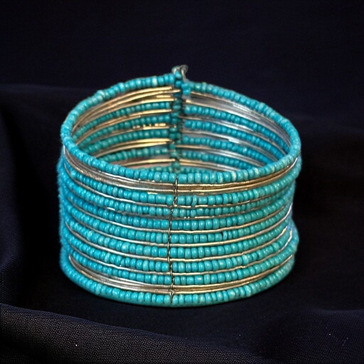 Other Turquoise and silver beaded wide cuff bracelet Size ONE SIZE - 1 Thumbnail