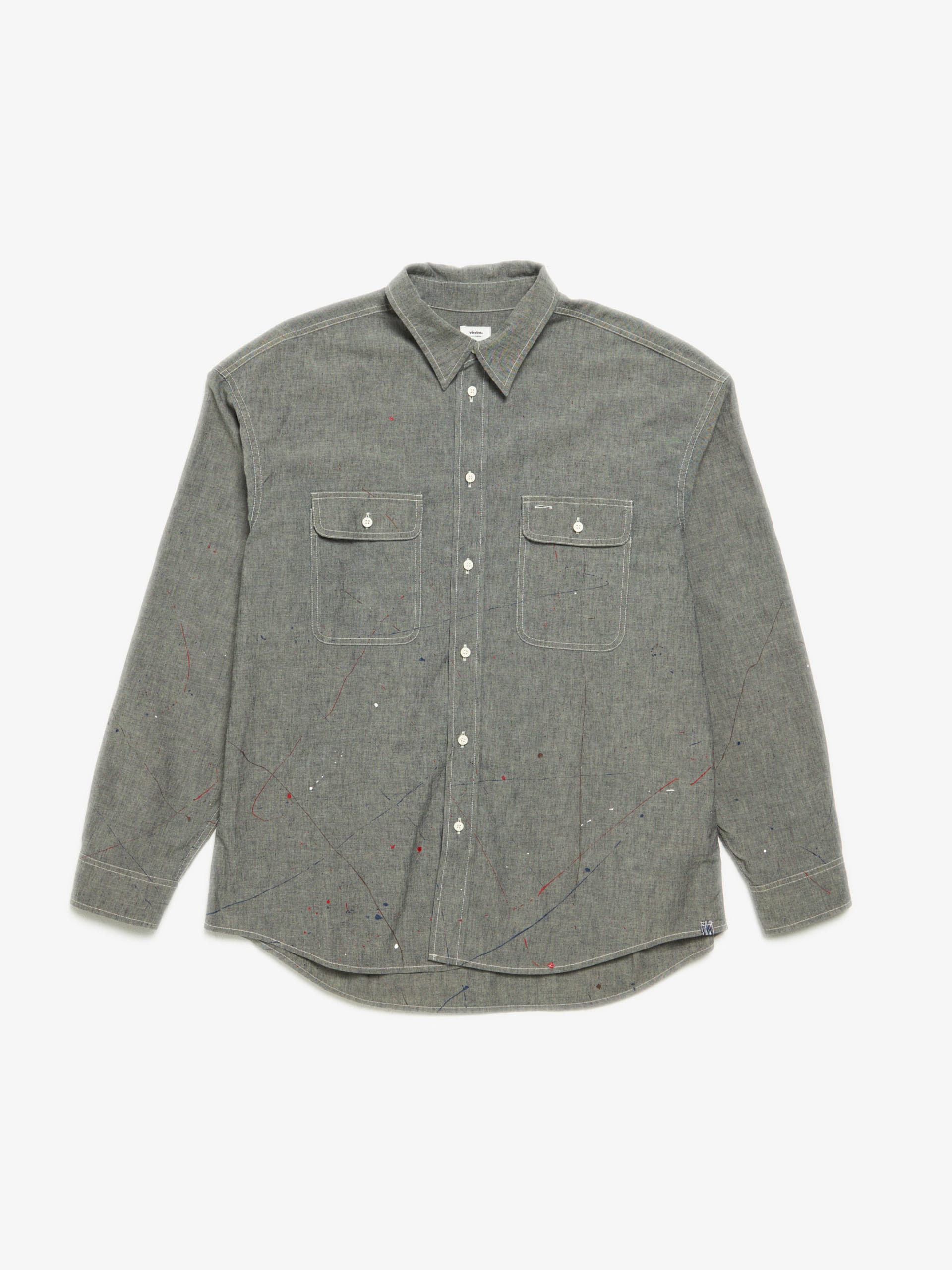 image of Visvim Gray Paint Splattered Peerless Printed Cotton And Silk Shirt in Grey, Men's (Size XL)